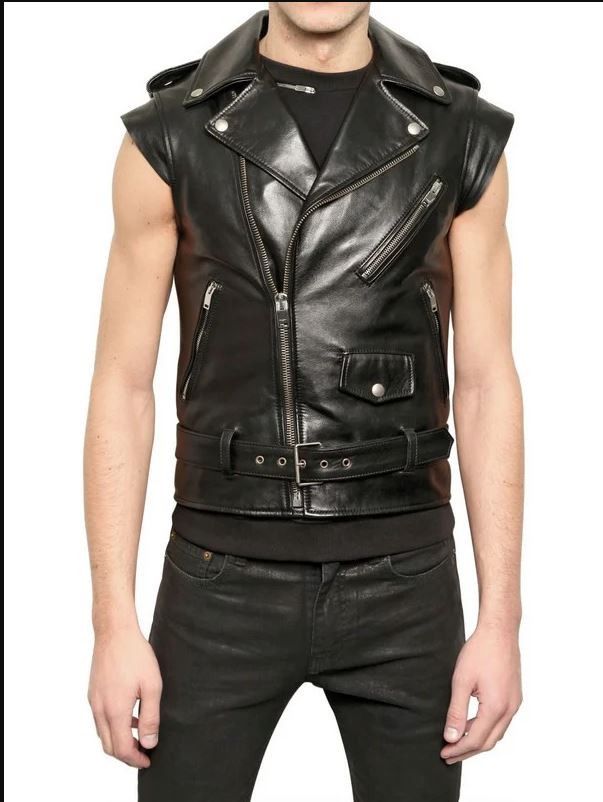 image of Saint Laurent Paris Saint Laurent Leather Motorcycle Biker Vest in Black, Men's (Size Medium)