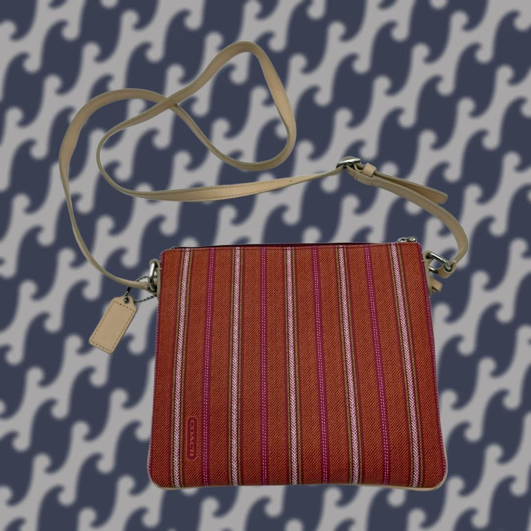 Coach COACH Legacy Weekend Ticking Stripe Crossbody Shoulder Bag Multicolor Canvas Leather Beige Lining Beige Medium Women Crossbody Size ONE SIZE - 1 Thumbnail