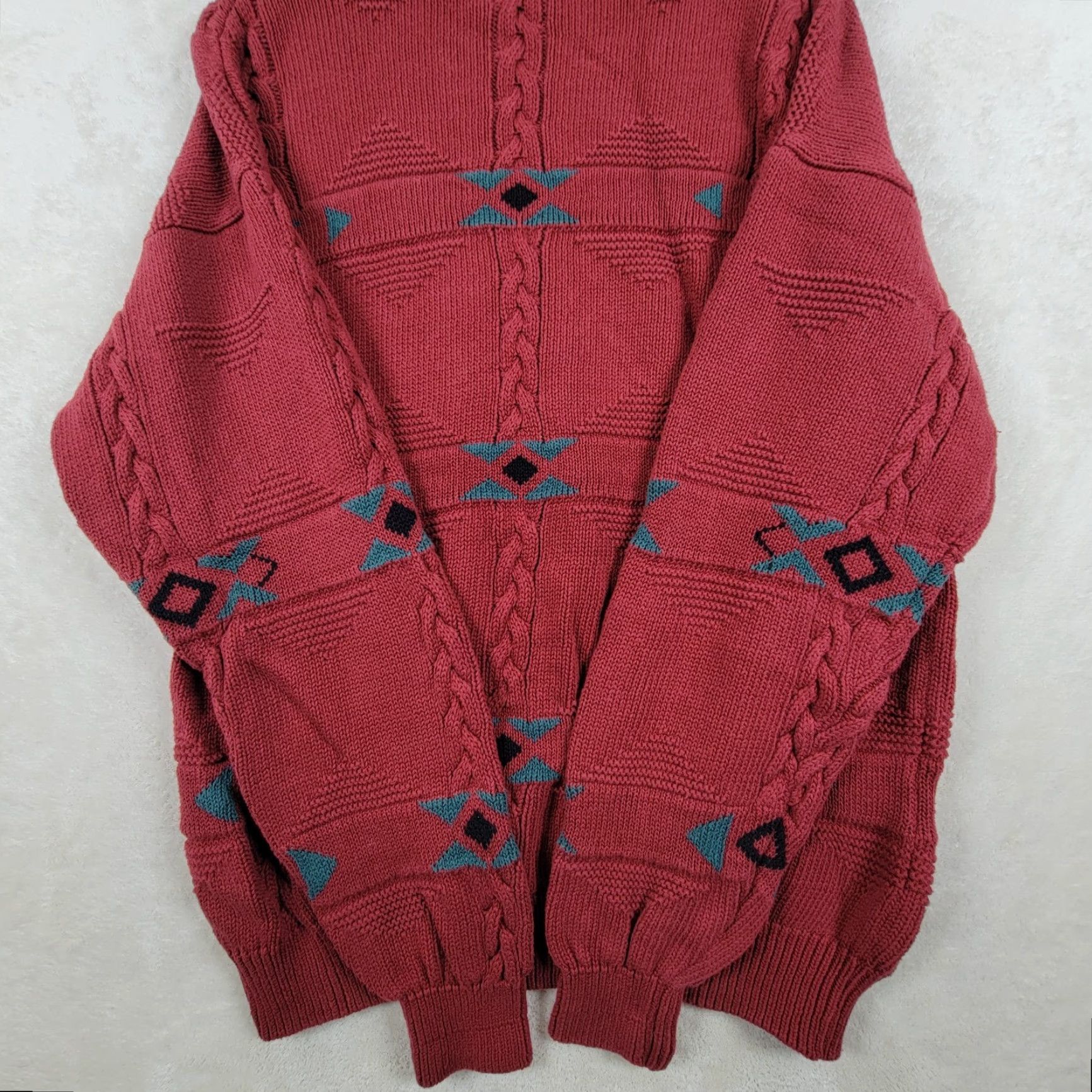 Izod VINTAGE Izod Club Mens L Knit Crewneck Sweater Red Geometric Aztec Retro 90s Size US L / EU 52-54 / 3 - 4 Thumbnail