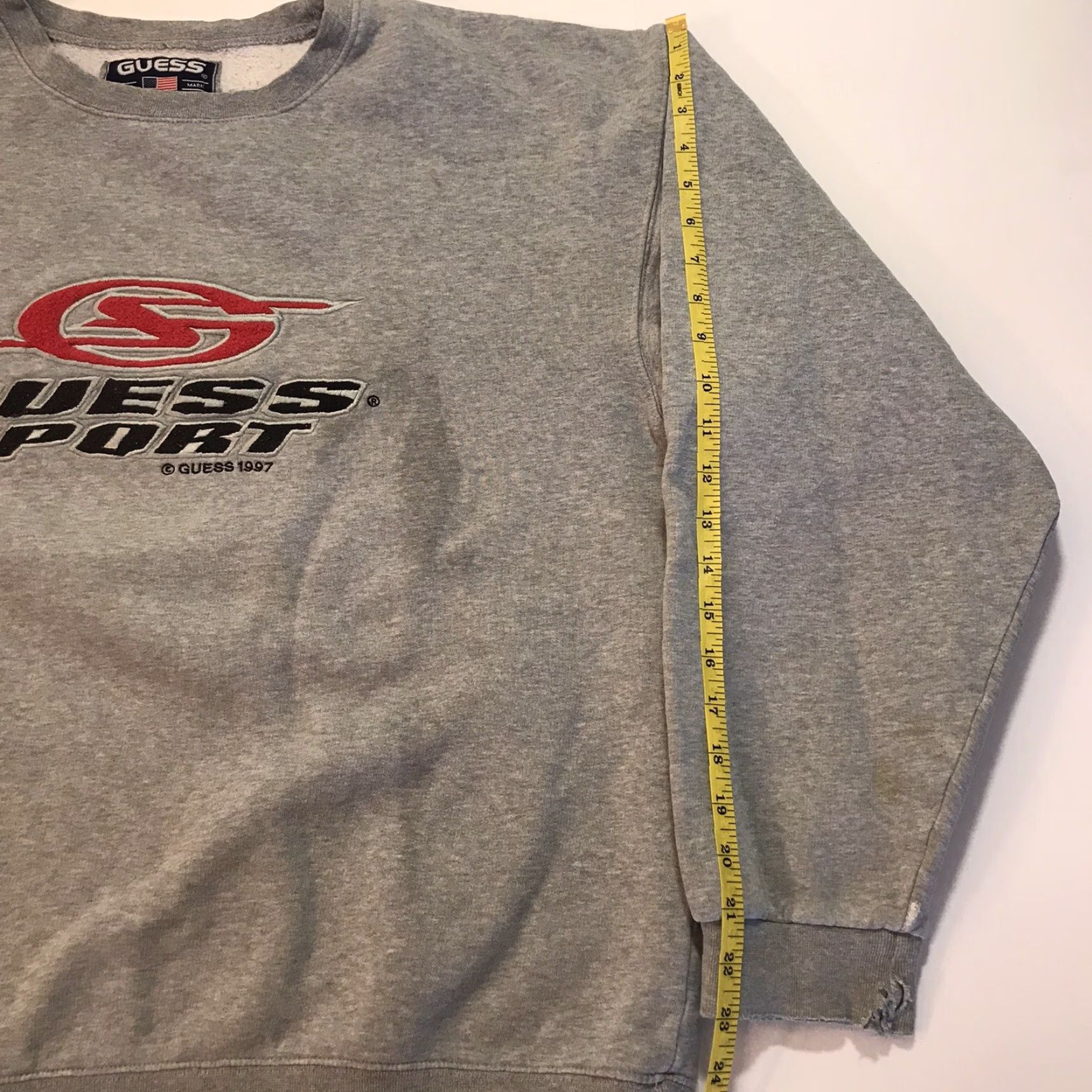 Guess VINTAGE GUESS Sweatshirt 90s Spell Out Logo Travis Scott Crewneck Mens L Gray Embroidered Knit Cotton Blend Pullover Size US L / EU 52-54 / 3 - 7 Thumbnail