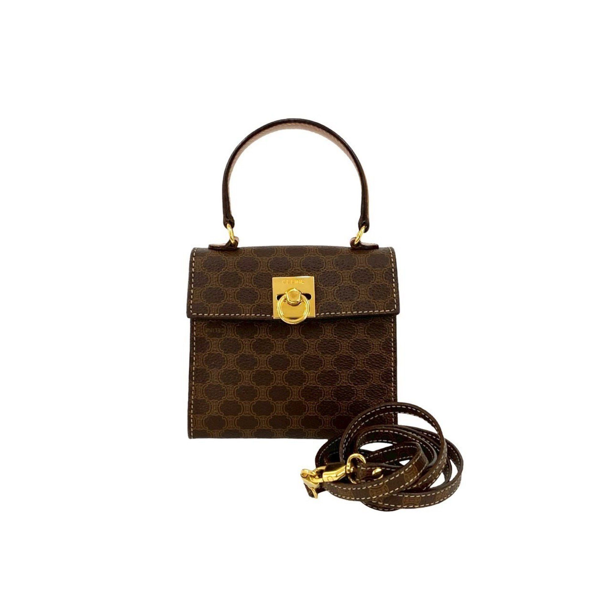 Celine CELINE Macadam Logo Ring Leather 2-Way Mini Handbag/Shoulder Bag Brown 492-2 Size ONE SIZE - 1 Thumbnail