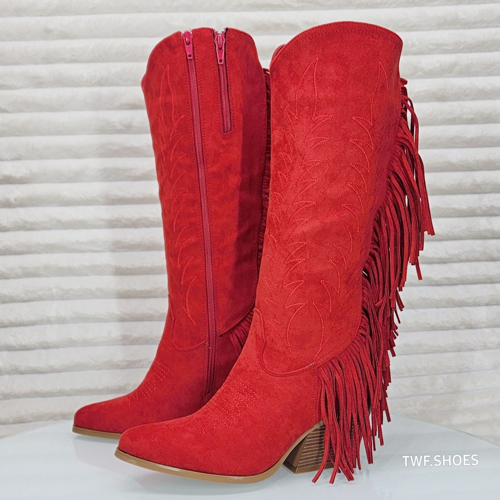 Other Dusty Roads Red Faux Suede Back Fringe Western Cowgirl Boots Size US 10 / IT 40 - 8 Thumbnail