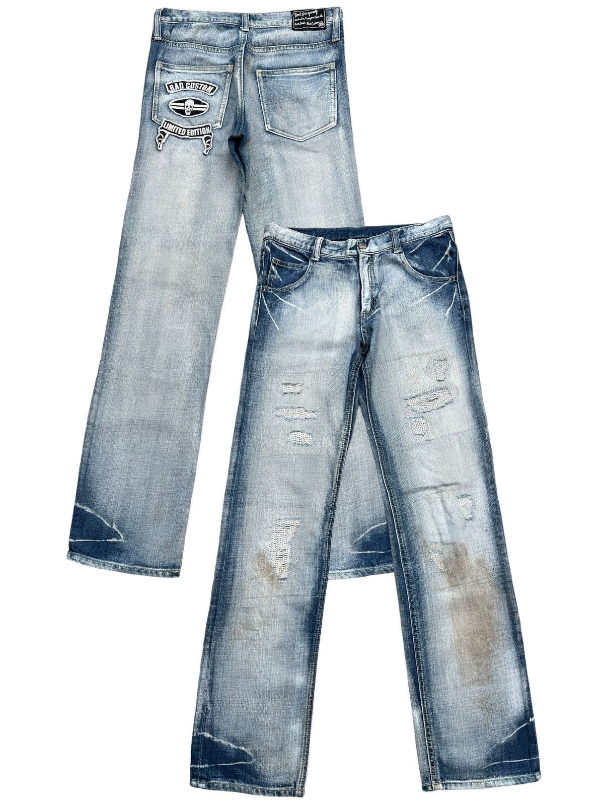 Japanese Brand RadCustom Limited Edition Skull Distressed Patch Jeans 28x31 Size 28" / US 6 / IT 42 - 1 Thumbnail