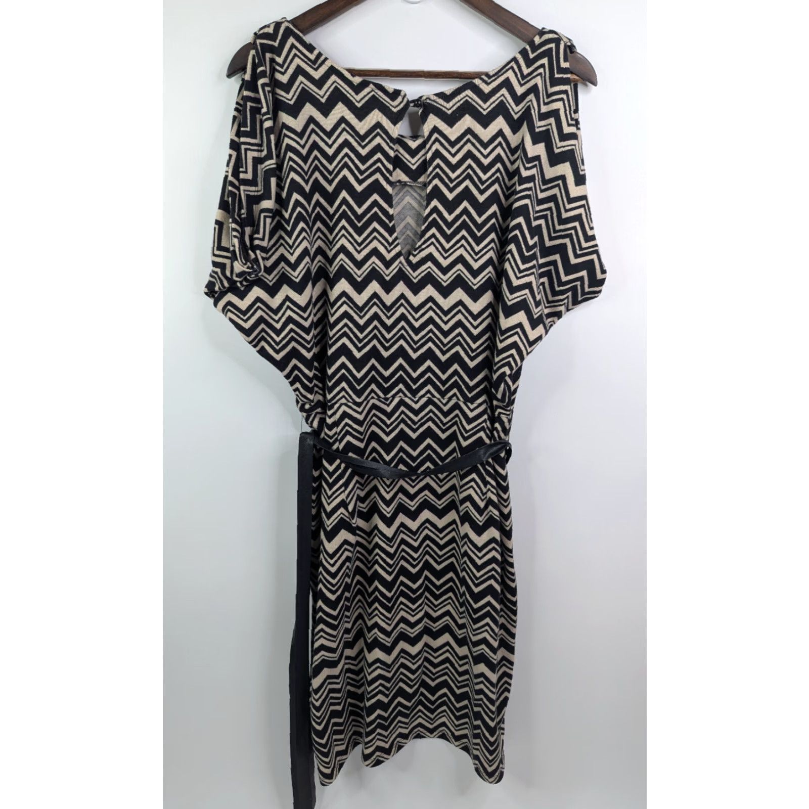 Vintage Jonathan Martin Dress Women Maxi Belted Chevron Knit Black Tan 12 Casual Size XL / US 12-14 / IT 48-50 - 3 Thumbnail