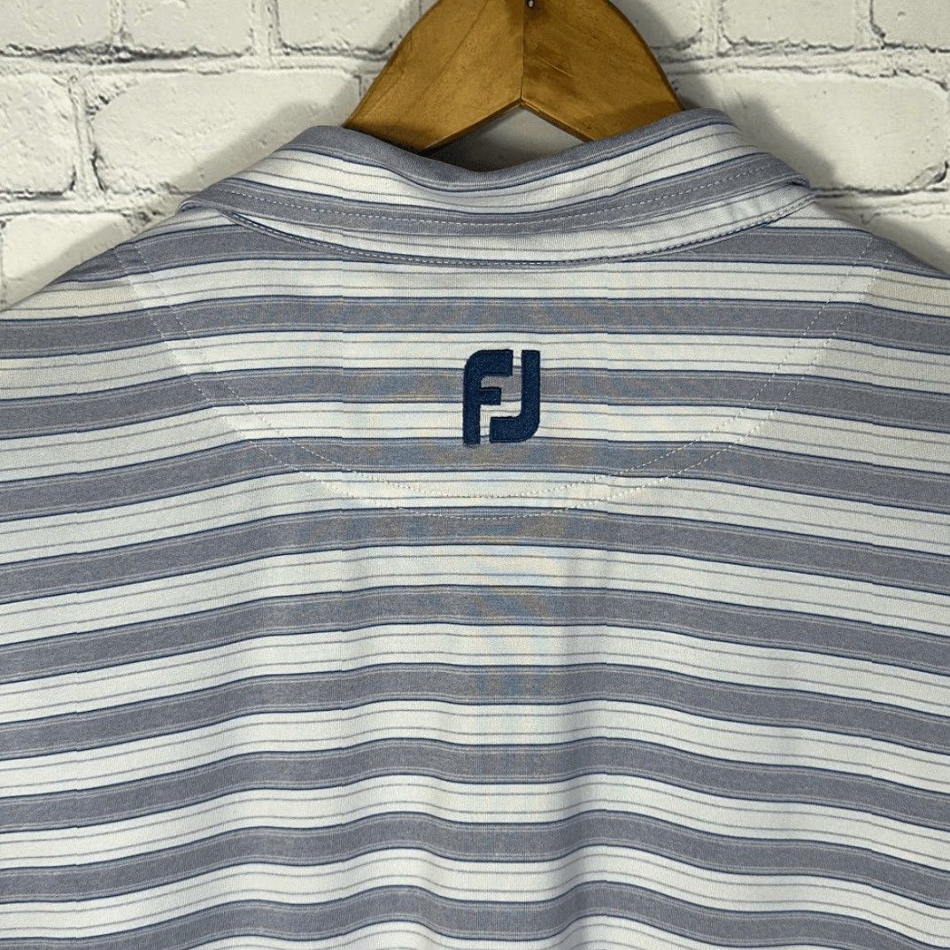 Footjoy FootJoy Polo Mens XL Striped Gray Blue Lisle Golf Stoneleigh on Sleeve Size US XL / EU 56 / 4 - 5 Thumbnail