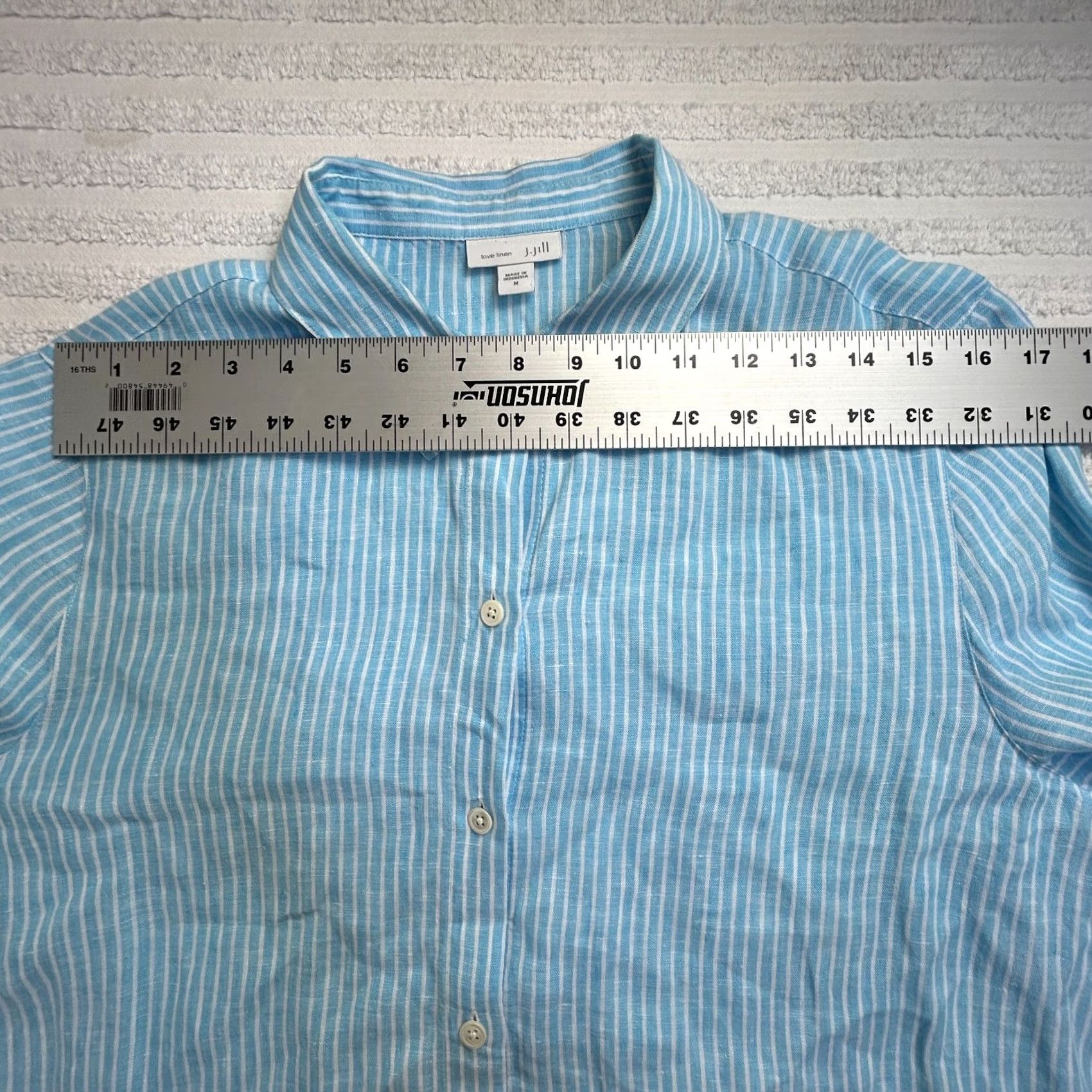 J. Jill J. Jill Linen Shirt Womens Medium Blue Pinstripe Long Sleeve Button Up Top Love Size M / US 6-8 / IT 42-44 - 5 Thumbnail