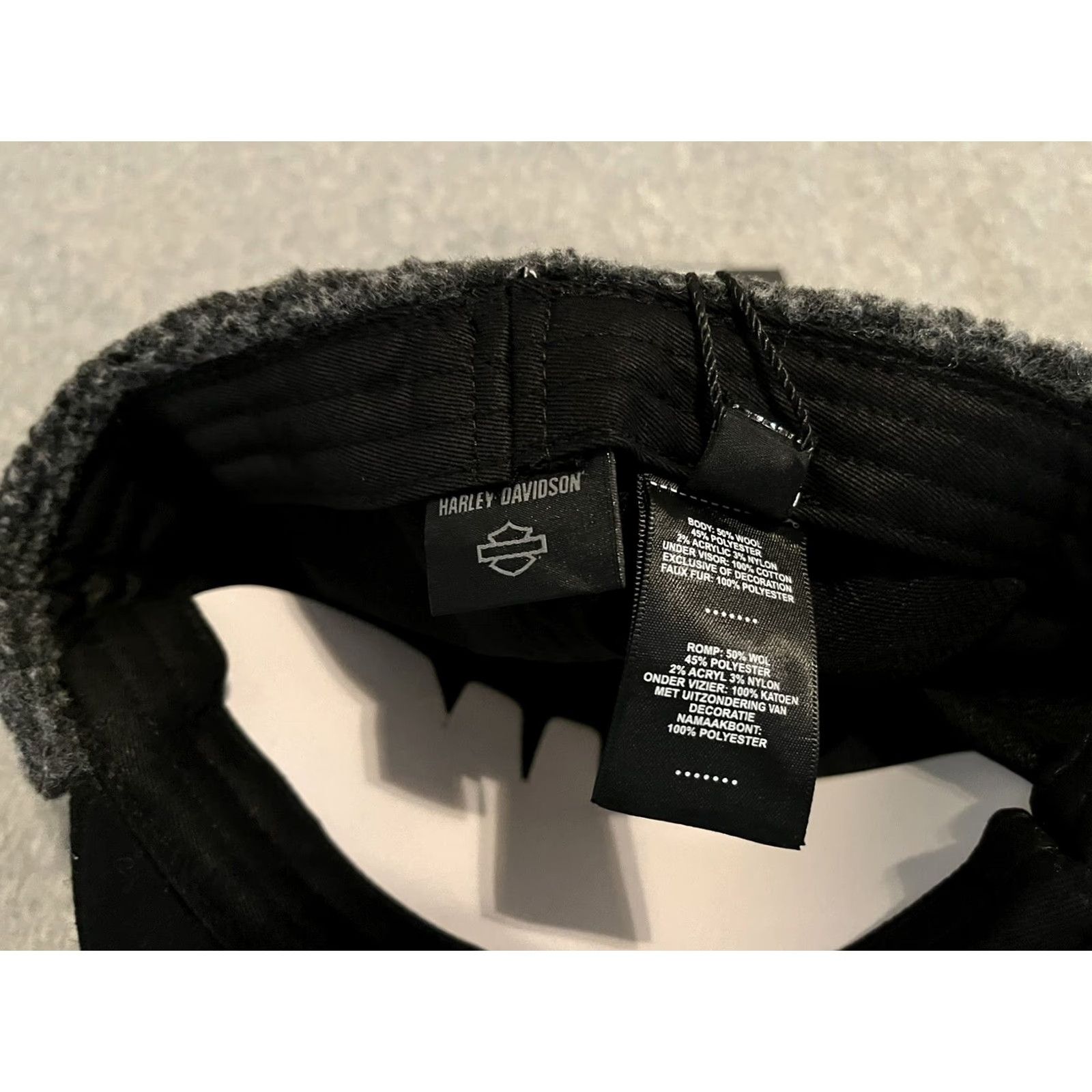 Harley Davidson Harley-Davidson Hat Cap Ear Flap Fitted 7 1/2 XL Black Brand New Men Wool Polyester Skull Willie G Cap Style Size ONE SIZE - 5 Thumbnail