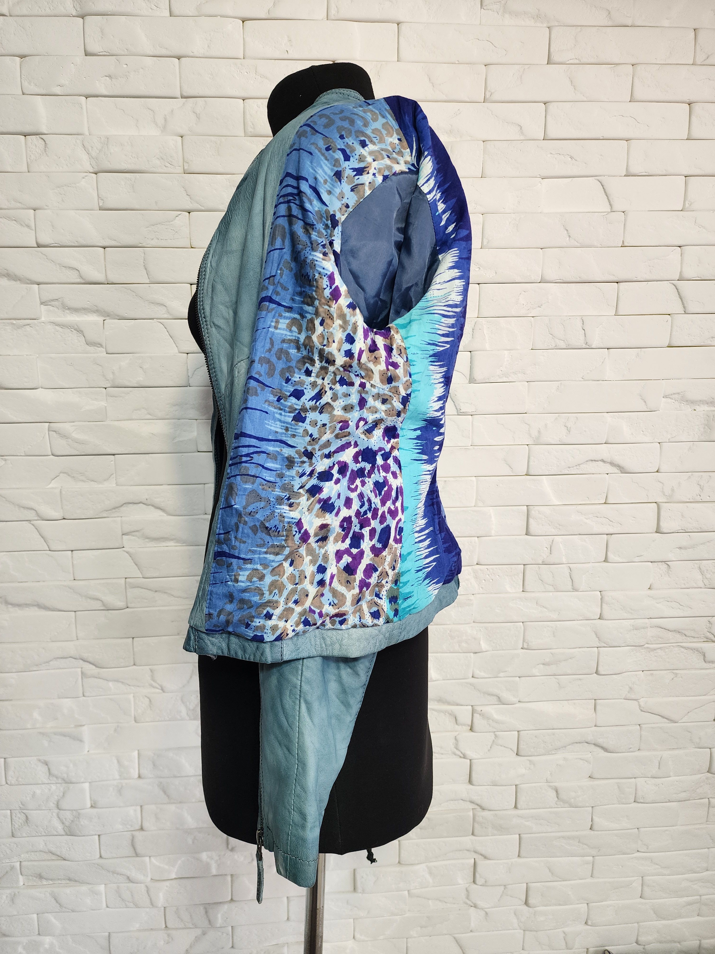 Other Blue Leather Biker Jacket - Women's Metal Zipper Moto Jacket Size M / US 6-8 / IT 42-44 - 9 Thumbnail