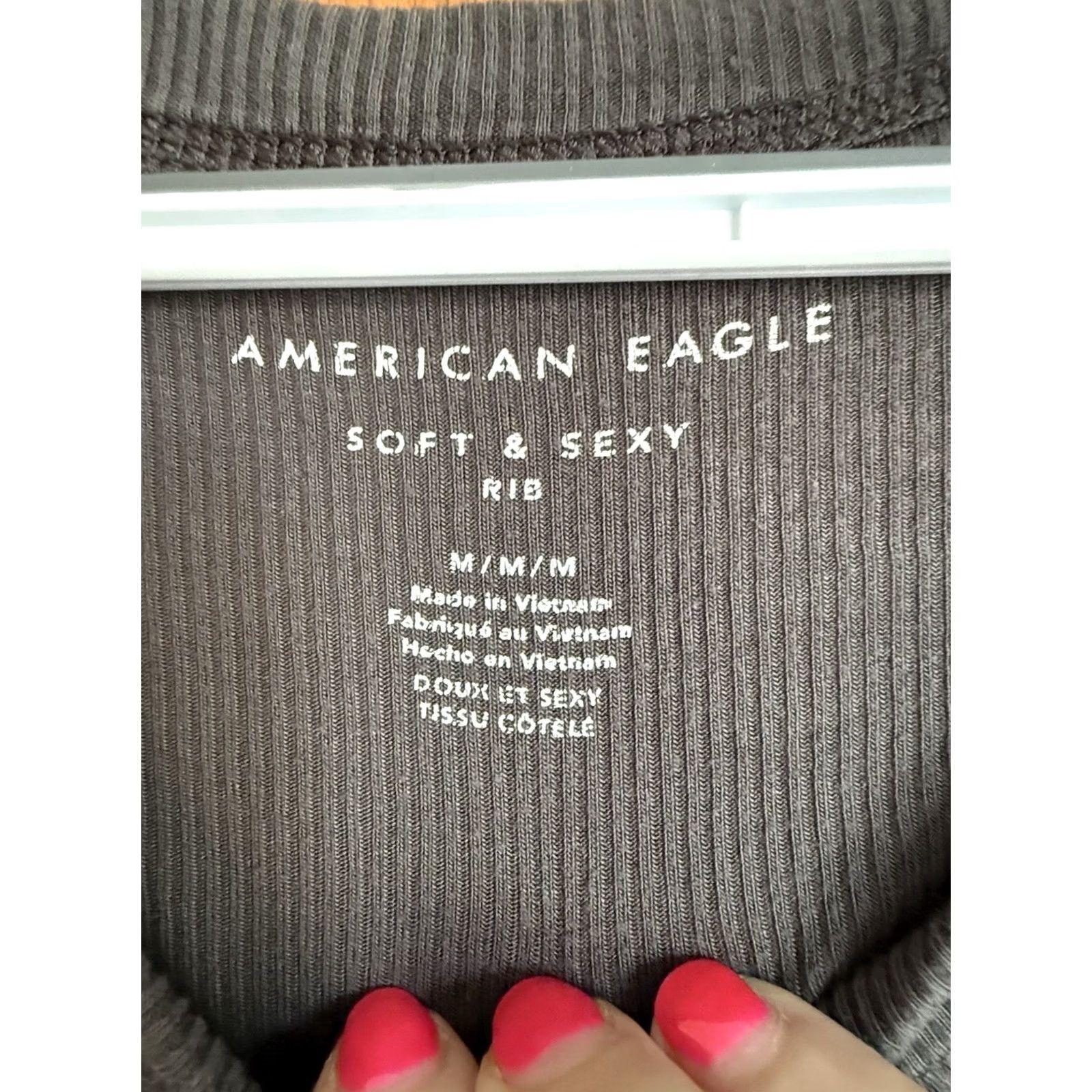 American Eagle Outfitters American Eagle Women Medium Gray Soft Sexy Ribbed Shirt Oversized Lagenlook Size M / US 6-8 / IT 42-44 - 3 Thumbnail