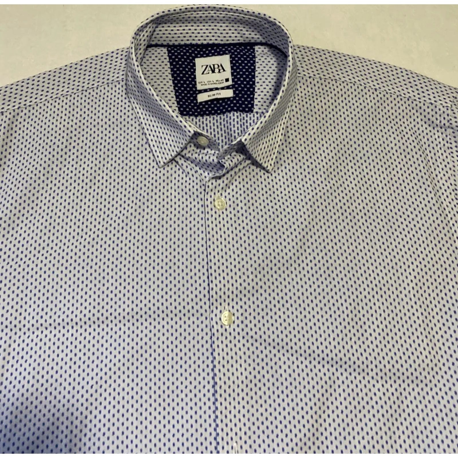 Zara Zara Man Button Shirt Men L White Blue Slim Fit Long Sleeve Button-Down Collar Dress Shirt Size US L / EU 52-54 / 3 - 3 Thumbnail