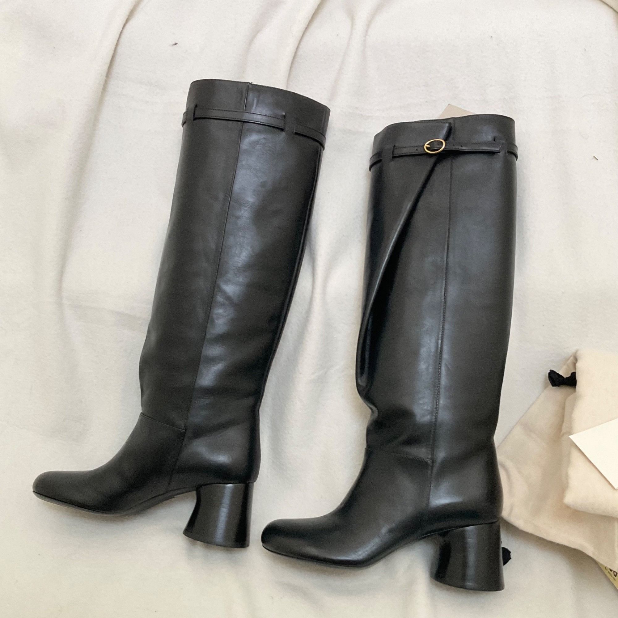 image of Nwb Khaite Women's Black Admiral Belted High Boots Shoes Us6