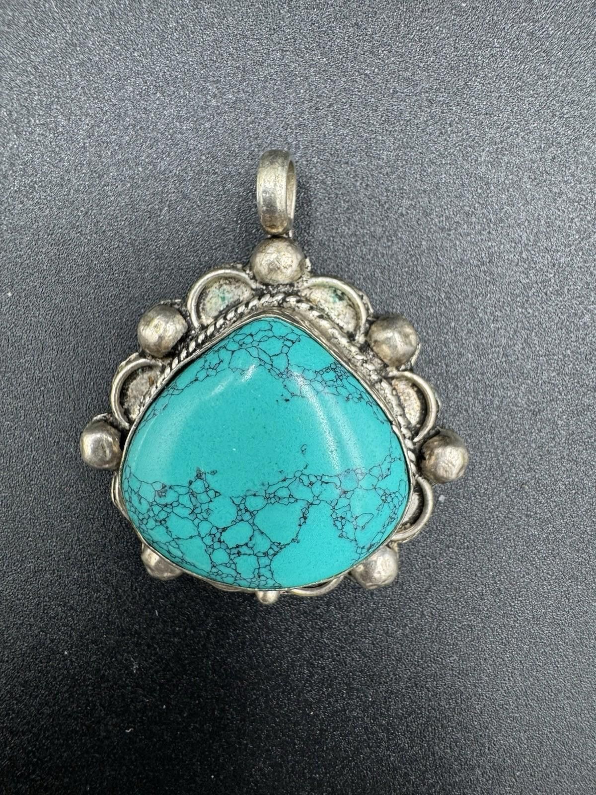 The Unbranded Brand Vintage Navajo Turquoise Pendant Sterling Silver Spiderweb M Size ONE SIZE - 2 Thumbnail