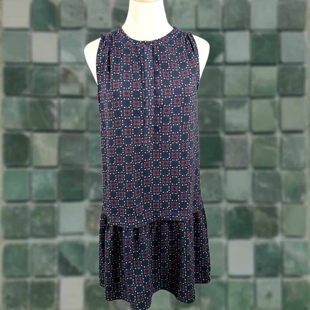 Loft VINTAGE LOFT Womens S Sleeveless Dress Geometric Tile Print Drop Waist Ruffle Boho Mod Size S / US 4 / IT 40 - 1 Thumbnail