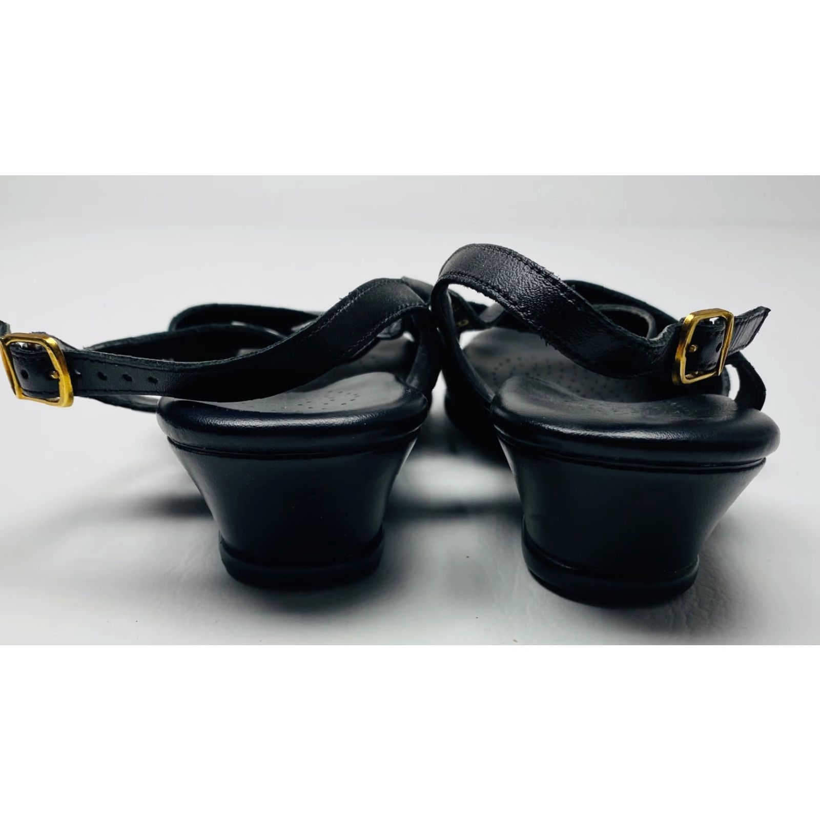 SAS SAS Caress Tripad Comfort Wedge Sandals Womens 7.5 WW Extra Wide Black Leather Size US 8 / IT 38 - 4 Thumbnail