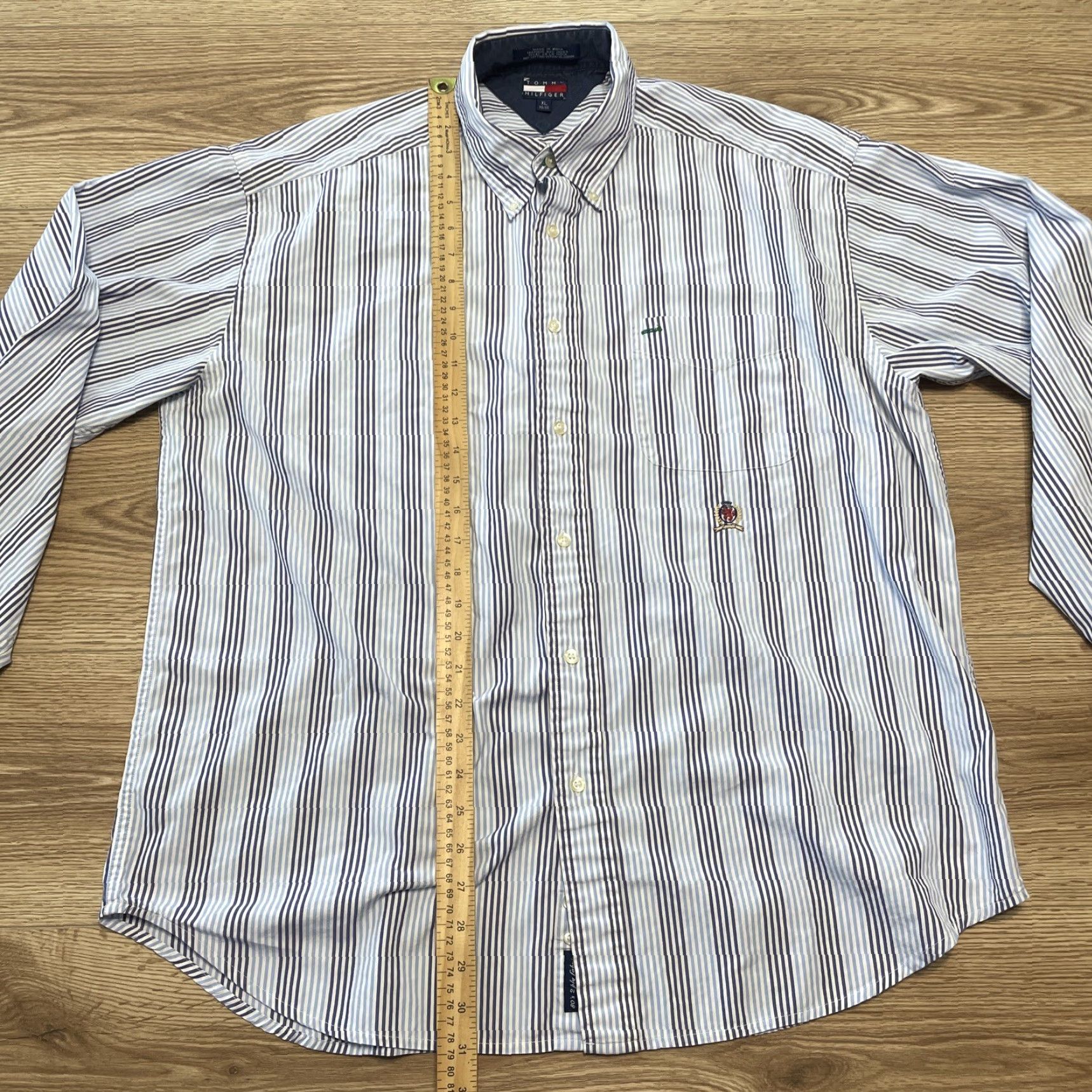 Tommy Hilfiger Tommy Hilfiger Men's XL Button-Up Shirt Blue Striped 80's Vintage Cotton Casual Formal Size US XL / EU 56 / 4 - 3 Thumbnail