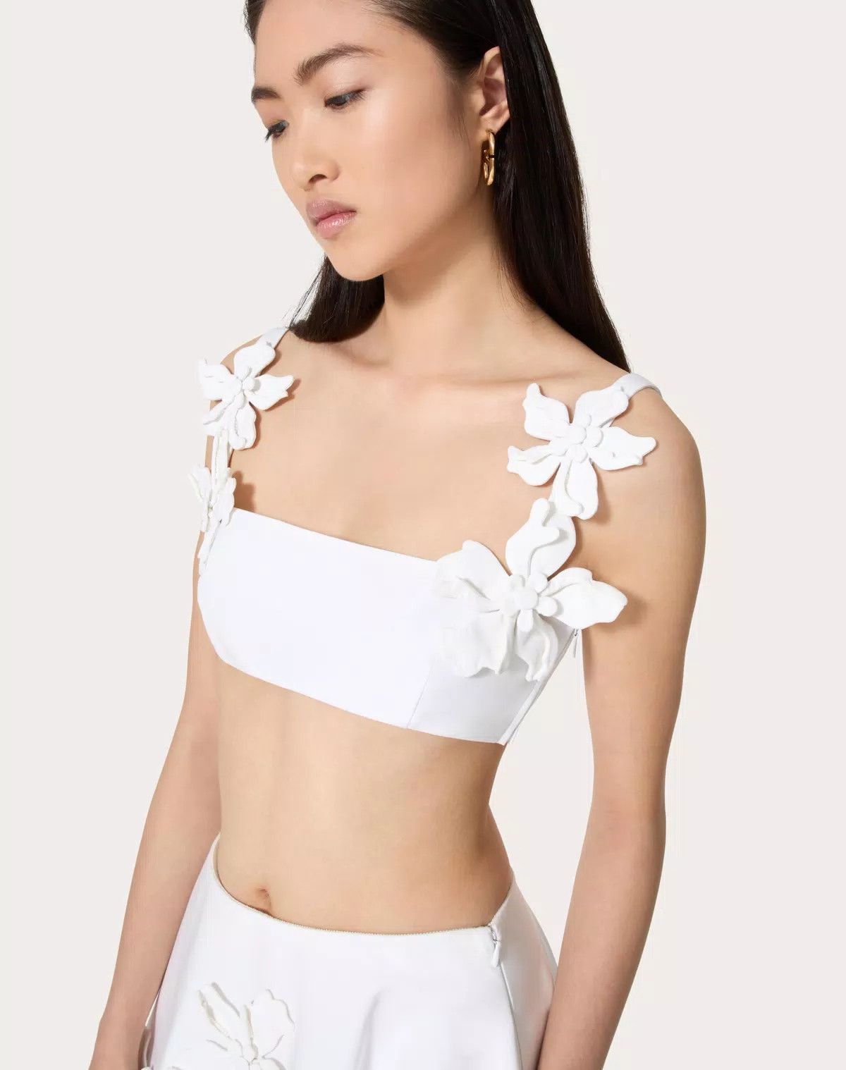 Valentino o1s1wg110625 Embroidered Compact Popeline Bralette in White Size M / US 6-8 / IT 42-44 - 5 Thumbnail