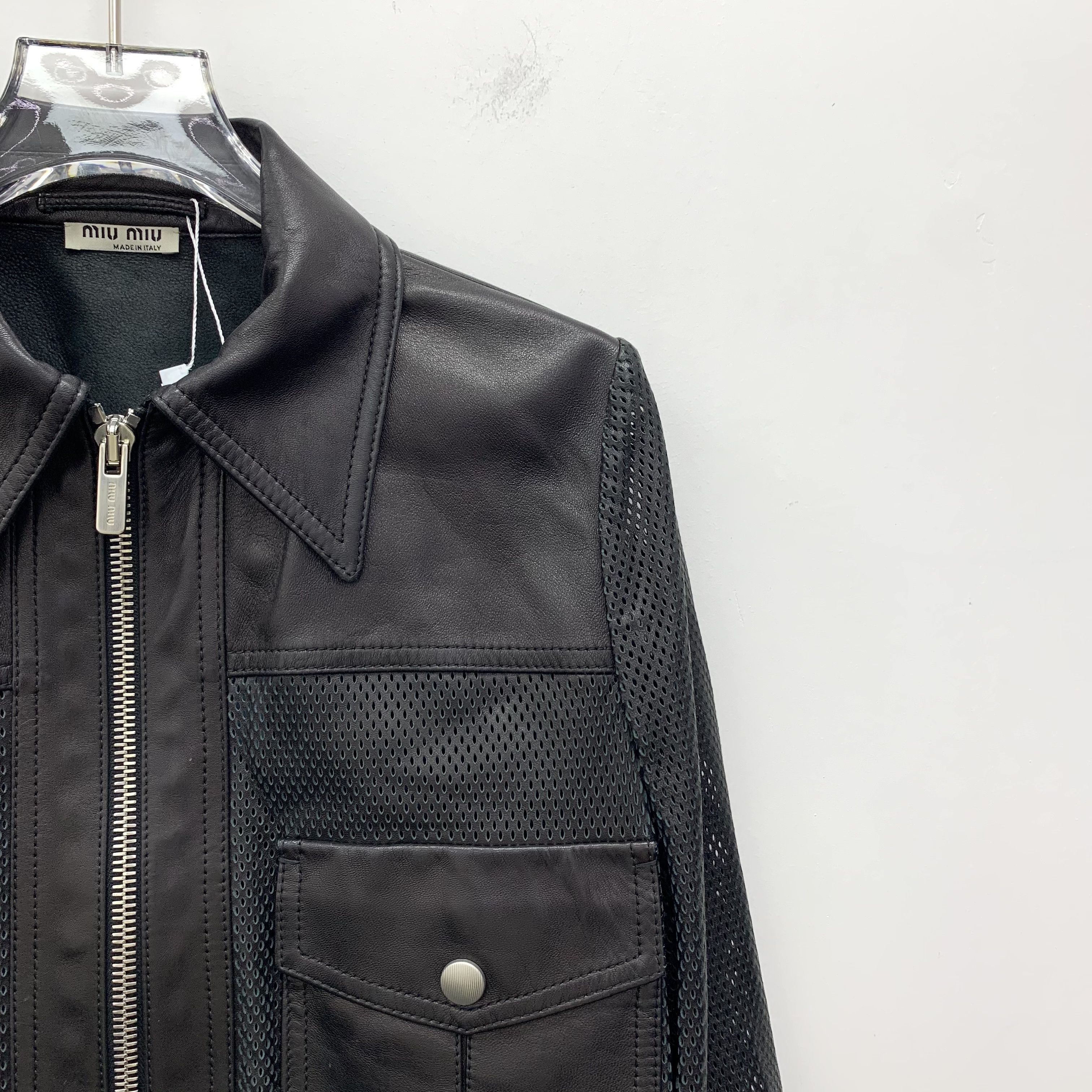 Miu Miu MiuMiu Mesh Leather Zip Jacket Black (Size M) Size M / US 6-8 / IT 42-44 - 7 Thumbnail