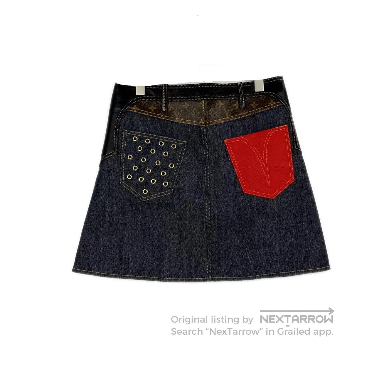Louis Vuitton Louis Vuitton Blue Denim Skirt with Gold Buckle. Size US 34 / EU 50 - 2 Thumbnail