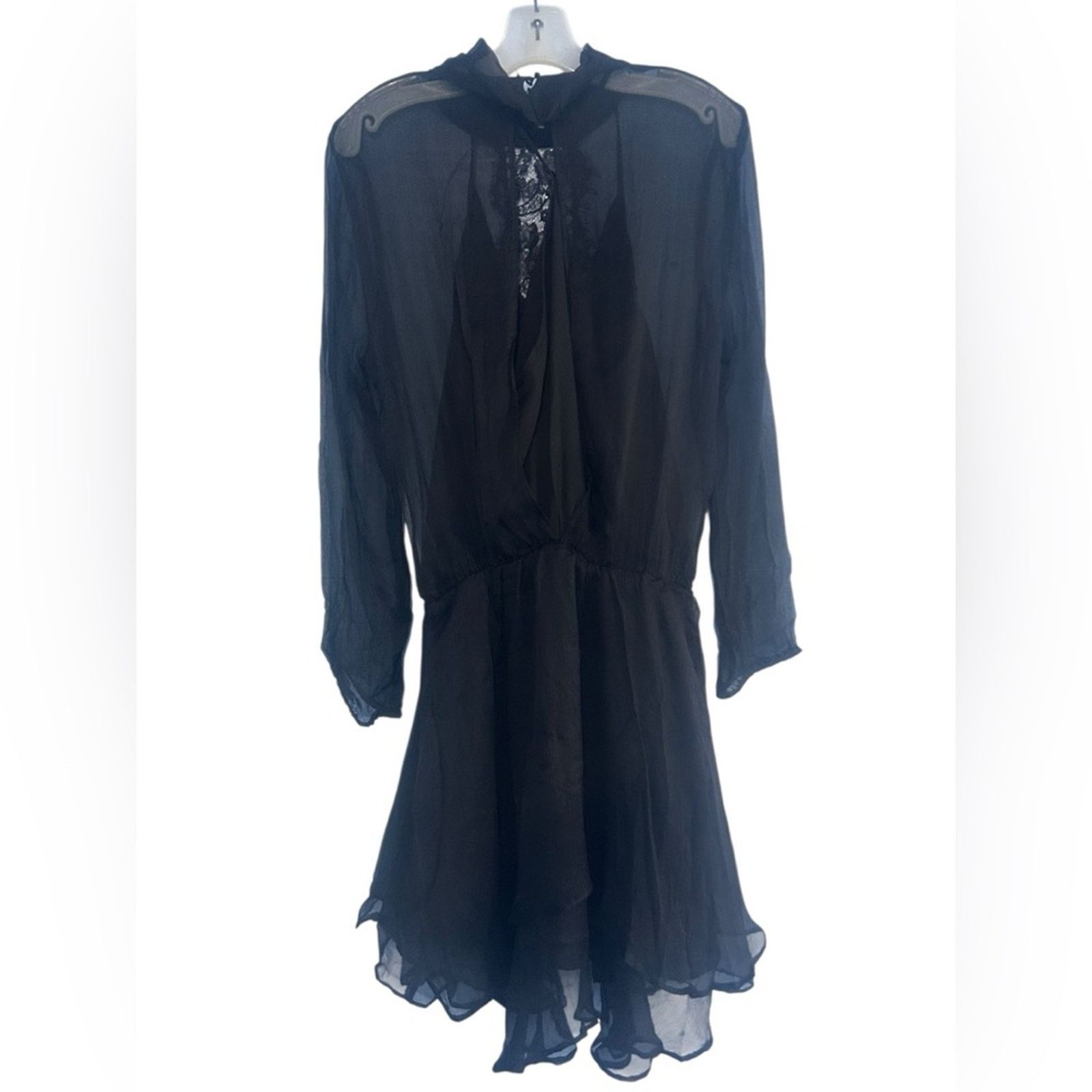 Krisa Krisa Revolve Silk Lace Chiffon Cascade Open Back Black L Size L / US 10 / IT 46 - 2 Thumbnail