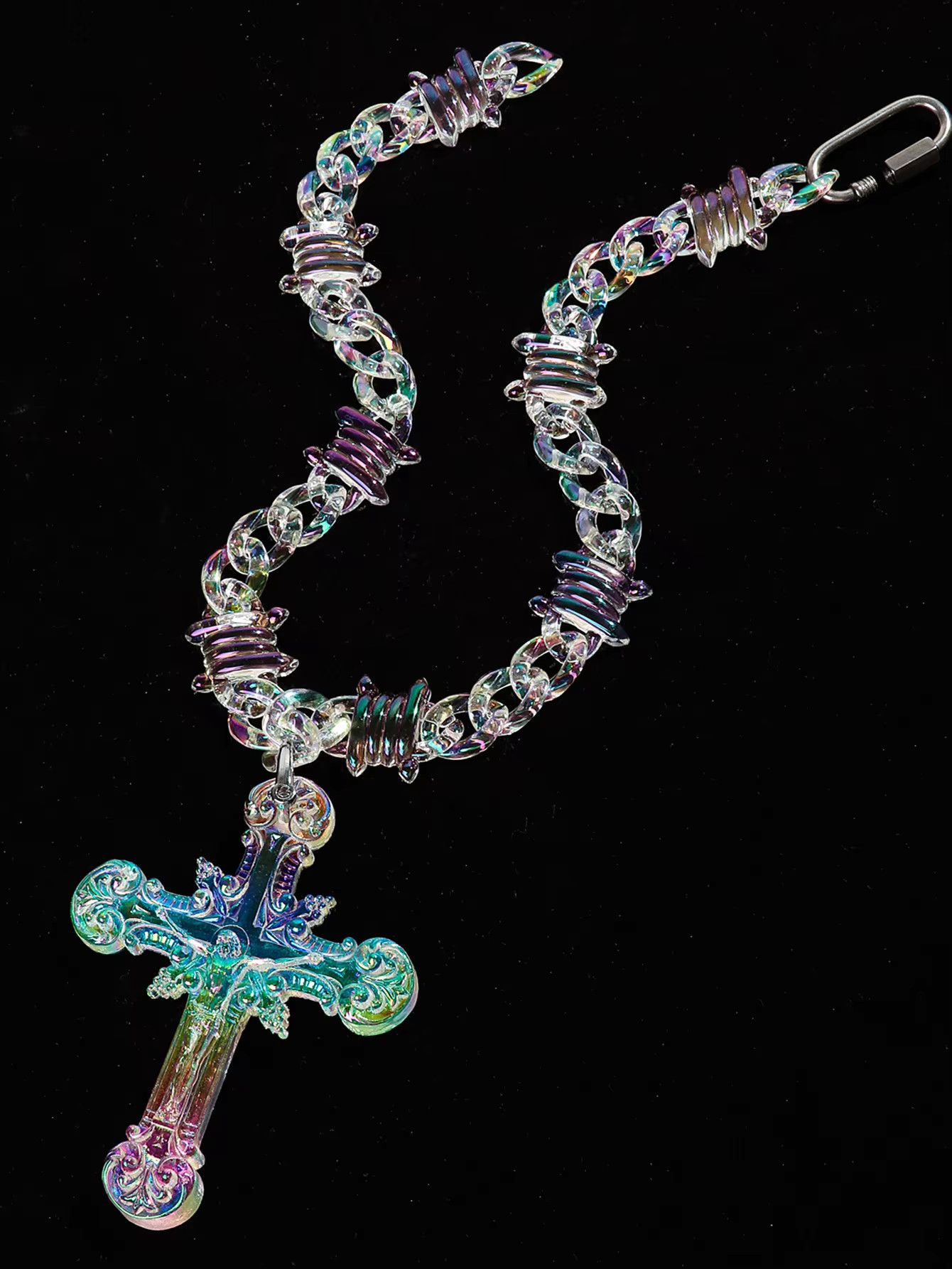 Jewelry Acrylic Transparent Big Jesus Christ Cross Pendant Necklace Size ONE SIZE - 4 Thumbnail