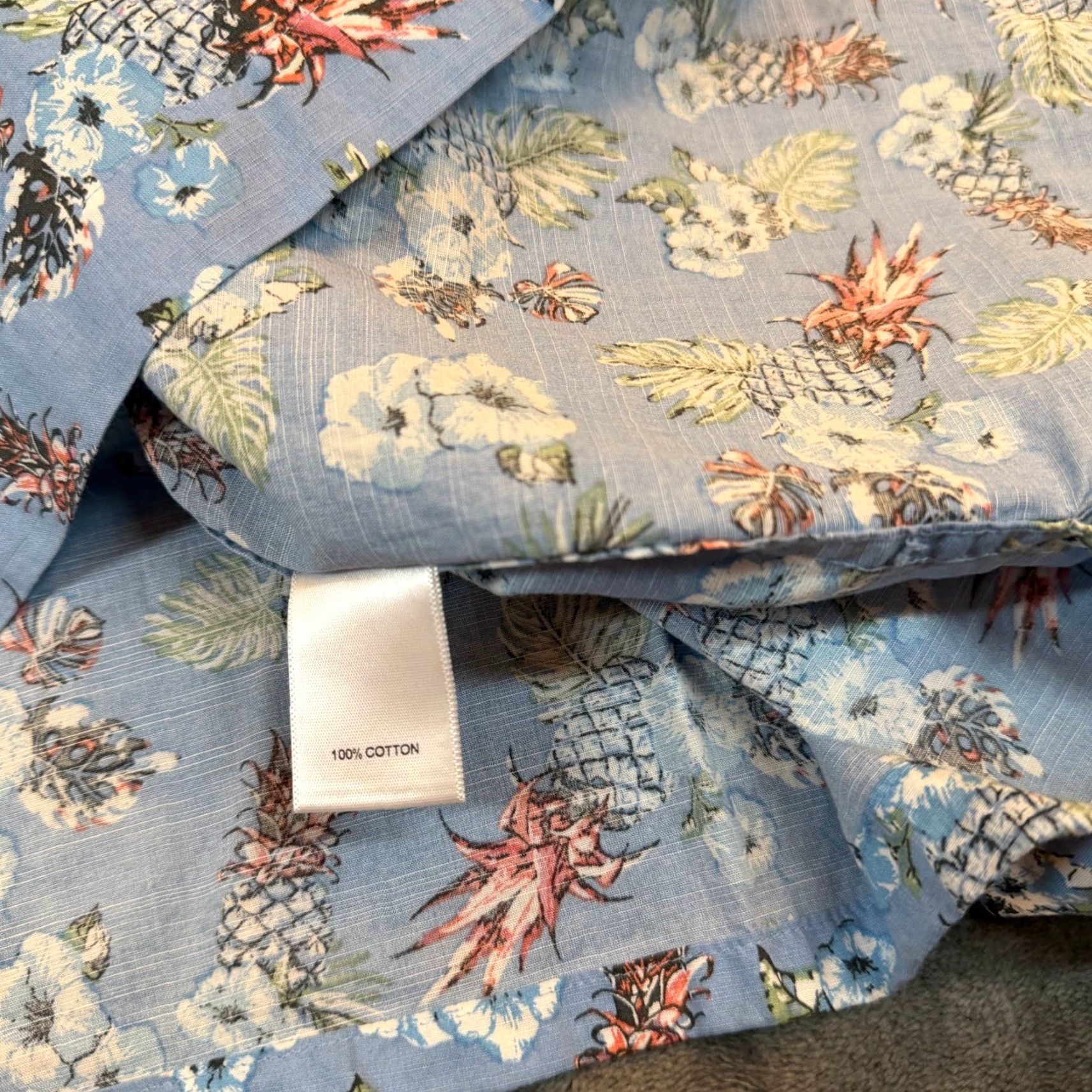 Cremieux Cremieux Classics Mens XL Blue Tropical Pineapple Floral Cotton Camp Shirt Size US XL / EU 56 / 4 - 6 Thumbnail