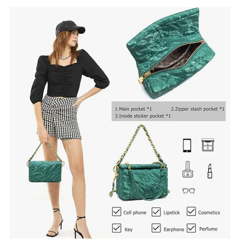The Unbranded Brand Quilted Crossbody 7.4"× 2.9"× 4.7" PUShoulder 2Chain 44" Size ONE SIZE - 6 Thumbnail