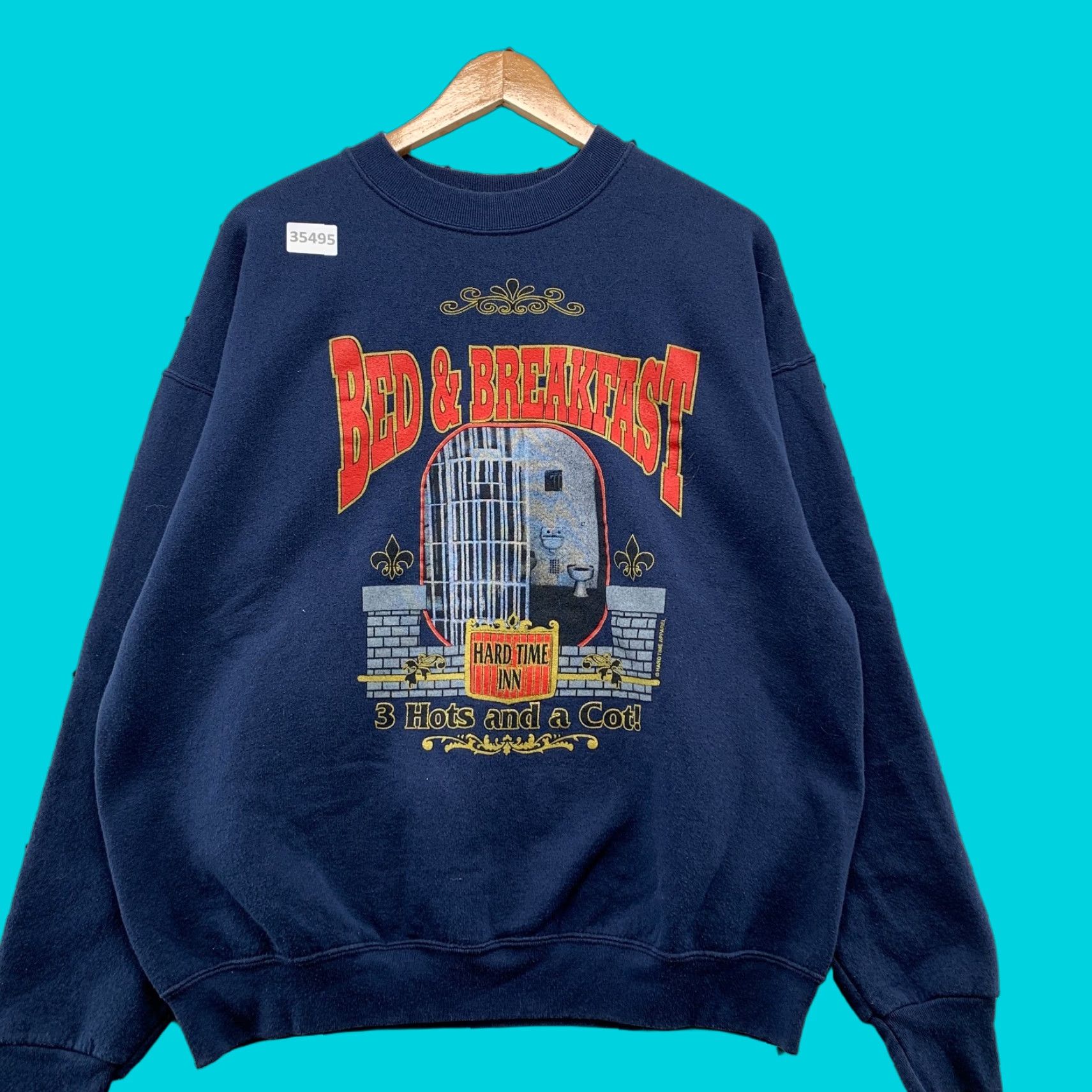 Fruit Of The Loom VINTAGE Hard Time INN Sweatshirt Mens XL Blue Crewneck 90s Prison USA Fruit of the Loom Sweatshirt Mens XL Blue 90s Size US XL / EU 56 / 4 - 1 Thumbnail