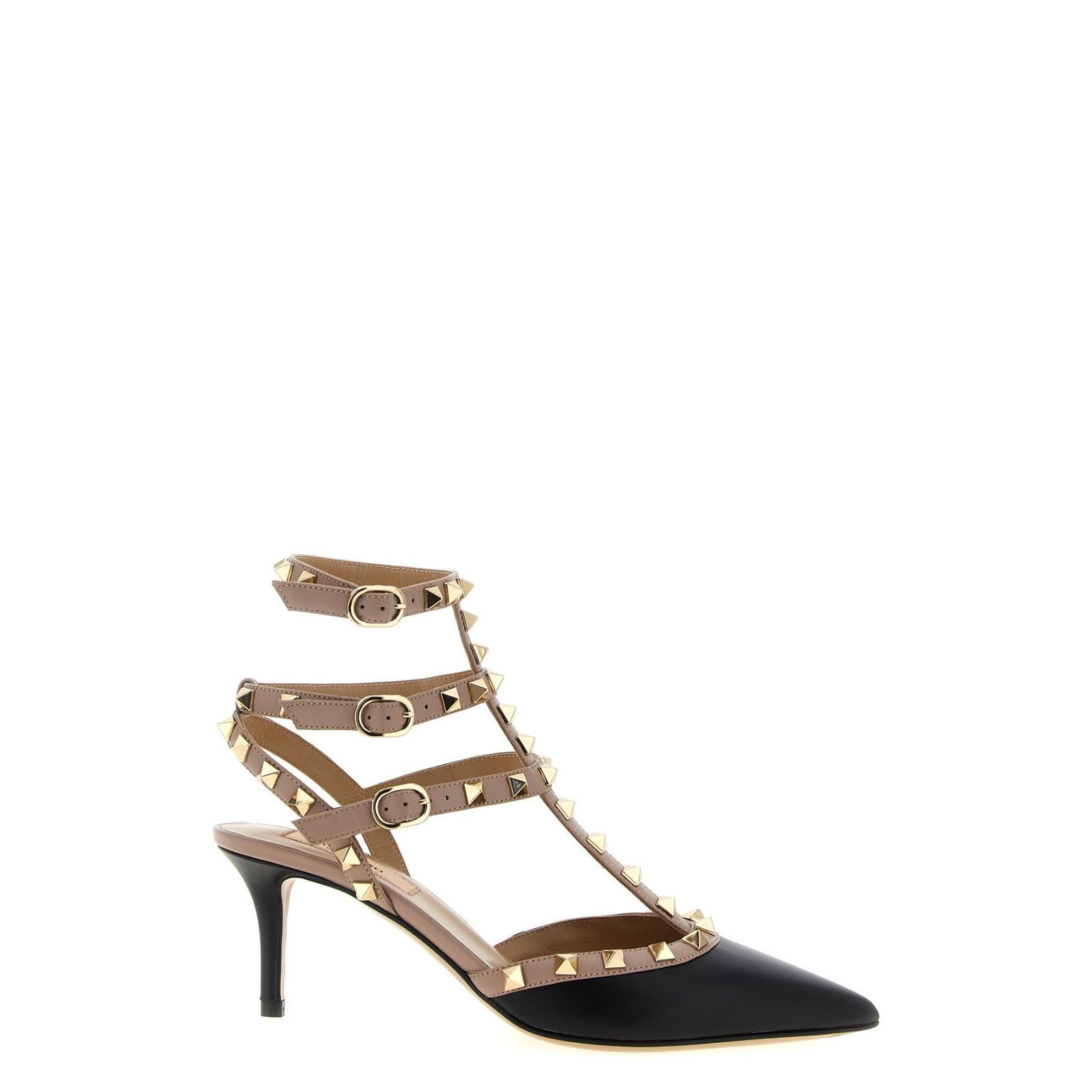 VALENTINO GARAVANI Rockstud Black/Brown Leather 65mm Heel Pu
