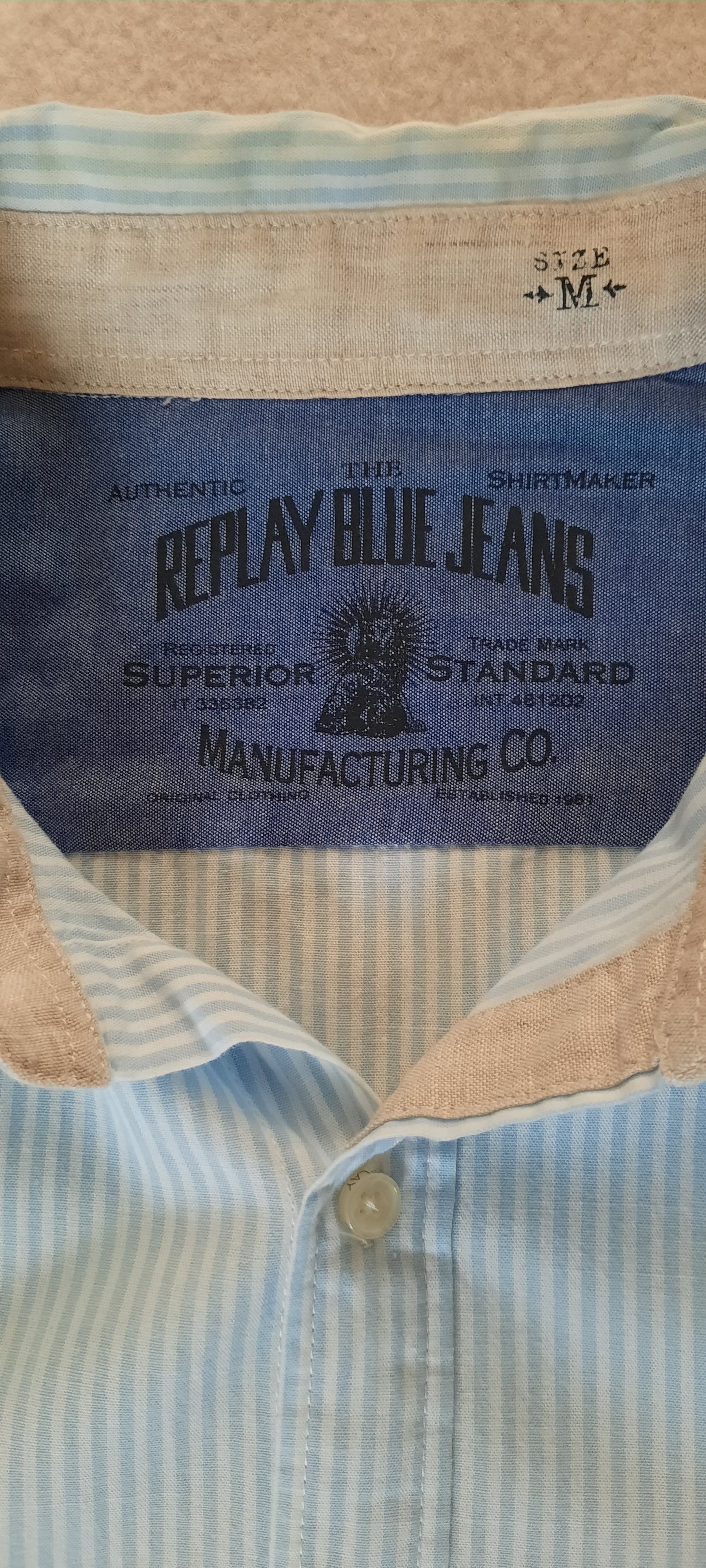 Replay REPLAY Men's Long-Sleeved Shirt, Blue and White Striped, M Size US M / EU 48-50 / 2 - 5 Thumbnail