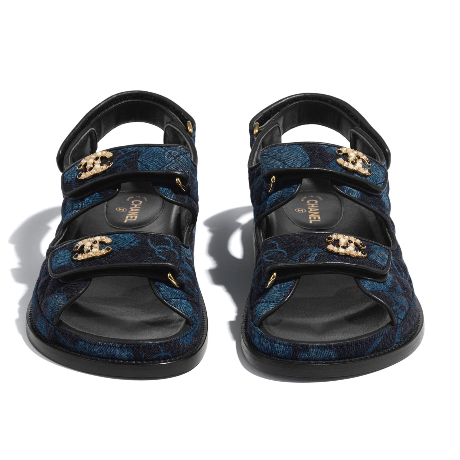 Chanel Chanel 21A Blue Black Grey Denim CC Logo Mule Slide Strap Size US 7 / IT 37 - 5 Thumbnail