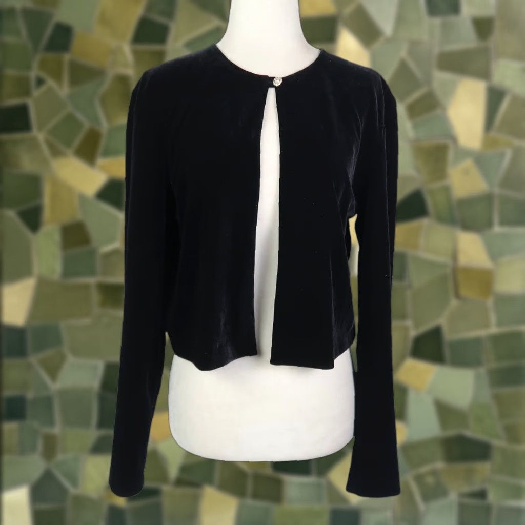 Velvet VINTAGE 90s Black Velvet Long Sleeve Shrug Evening Jacket 8 Size M / US 6-8 / IT 42-44 - 1 Thumbnail