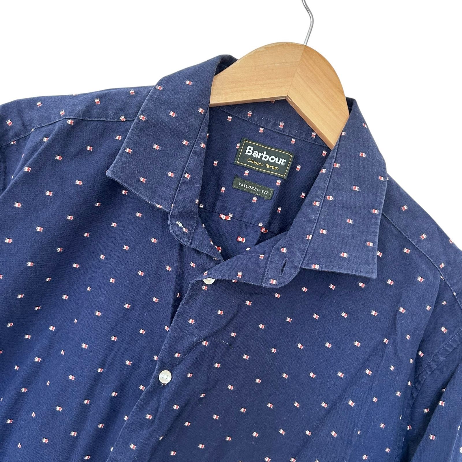 Barbour Barbour Navy Blue American Flag Printed Button Down Sz XXL Size US XXL / EU 58 / 5 - 1 Thumbnail