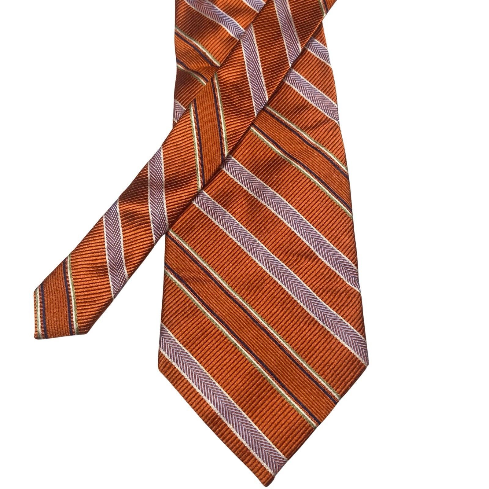 Stafford Stafford Neck Tie Men's One Size Orange Purple Stripes Silk Size ONE SIZE - 1 Thumbnail