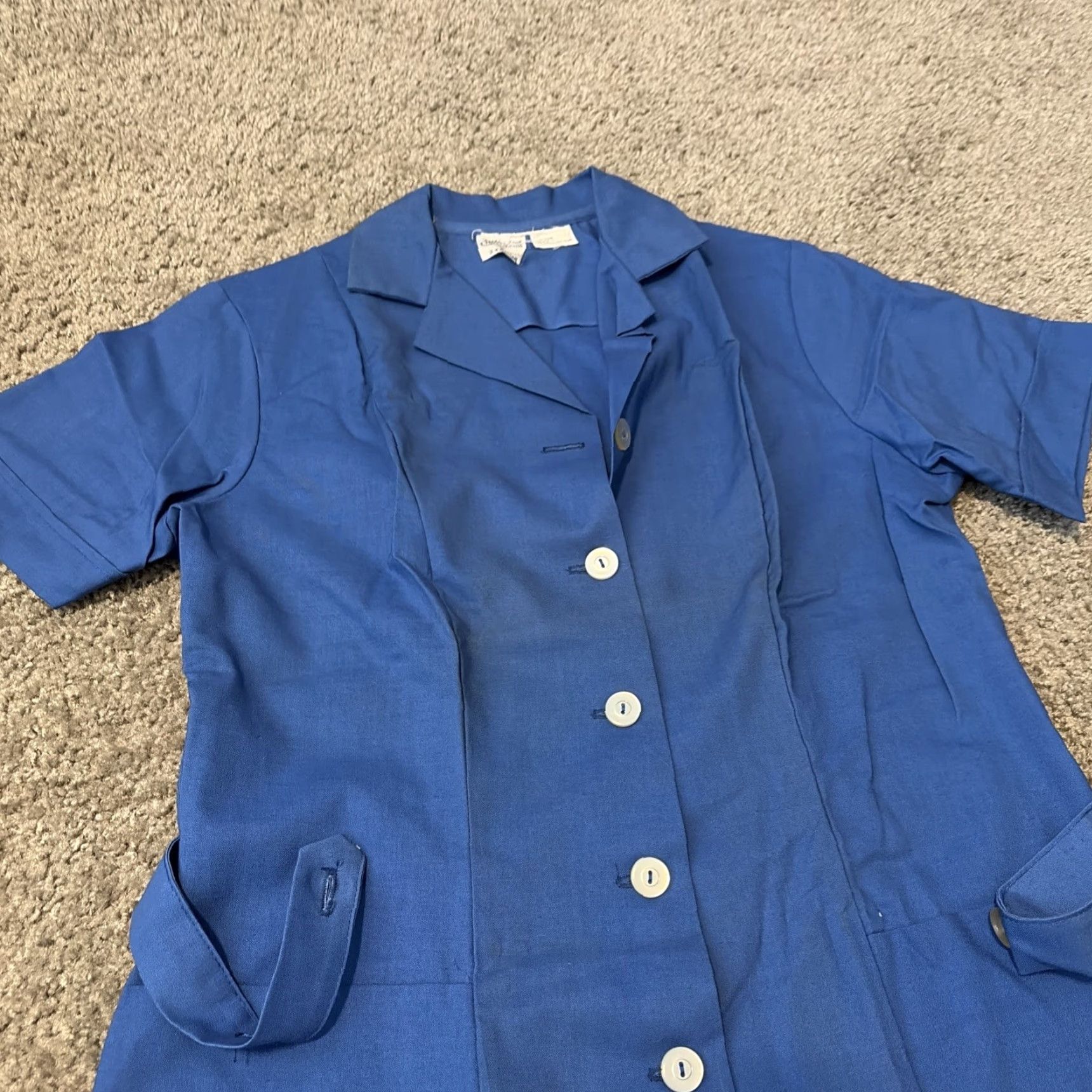 Vintage VTG Fashion Seal Uniforms Blue Button Front Short Sleeve Shirt Dress Women 16 Midi Blue Shirt Dress Regular Size Size XXL / US 16-18 / IT 52-54 - 3 Thumbnail