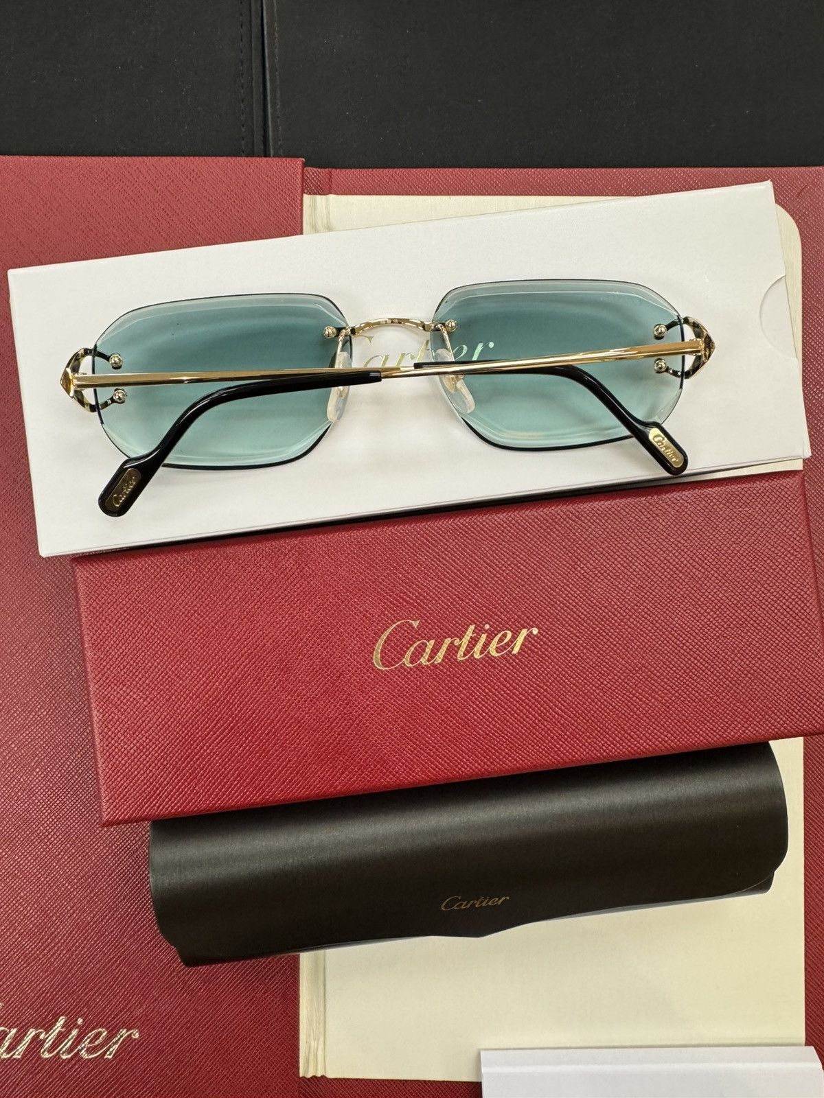 Cartier Cartier Big C Decor Green Tint Sunglasses Gold Size ONE SIZE - 2 Thumbnail