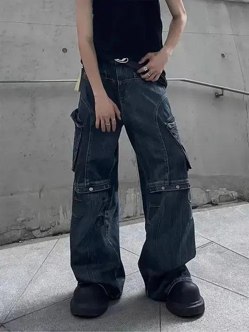 Japanese Brand × Jean Retro heavy duty workwear large pocket wide leg jeans Size US 32 / EU 48 - 3 Thumbnail