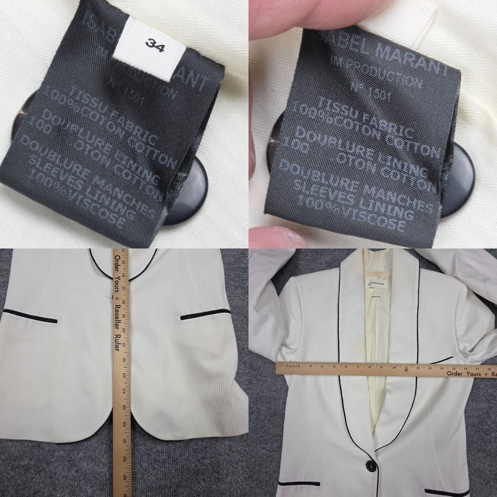 Isabel Marant Isabel Marant Etoile Blazer Jacket Women's 34 White Cotton Tweed Satin? Size XS / US 0-2 / IT 36-38 - 9 Thumbnail