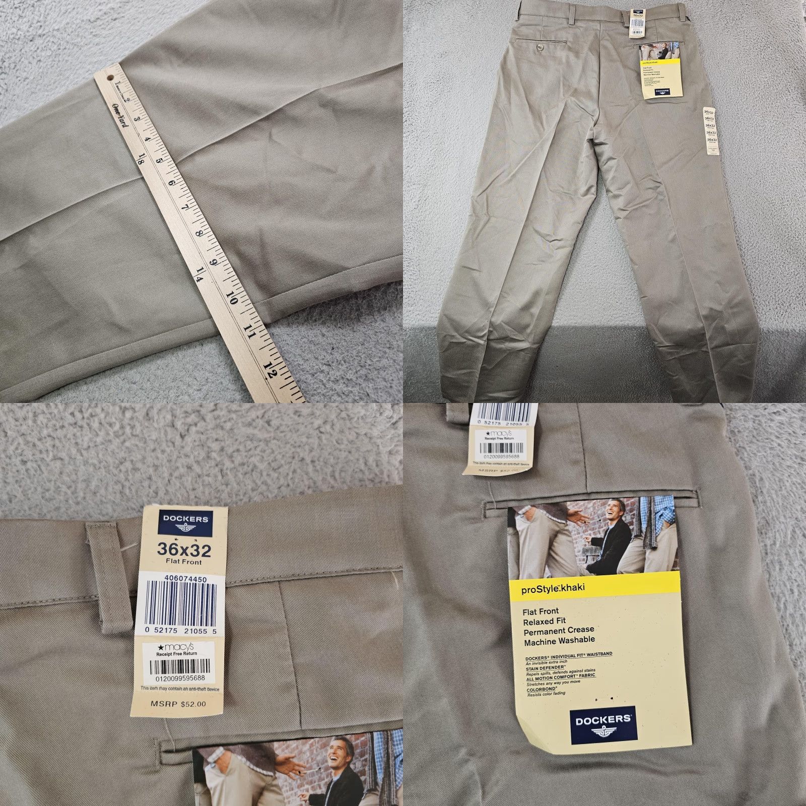 Dockers Dockers Pants Mens 36x32 Khaki Flat Front Relaxed ProStyle Stain Defender Wrinkle Resistant Pockets Size US 36 / EU 52 - 8 Thumbnail