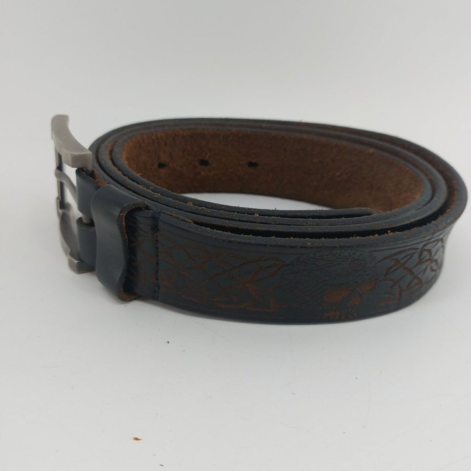 Other Men's Brown Leather Belt Skulls Embossed Size 46 Silver Tone Size 46 - 2 Thumbnail