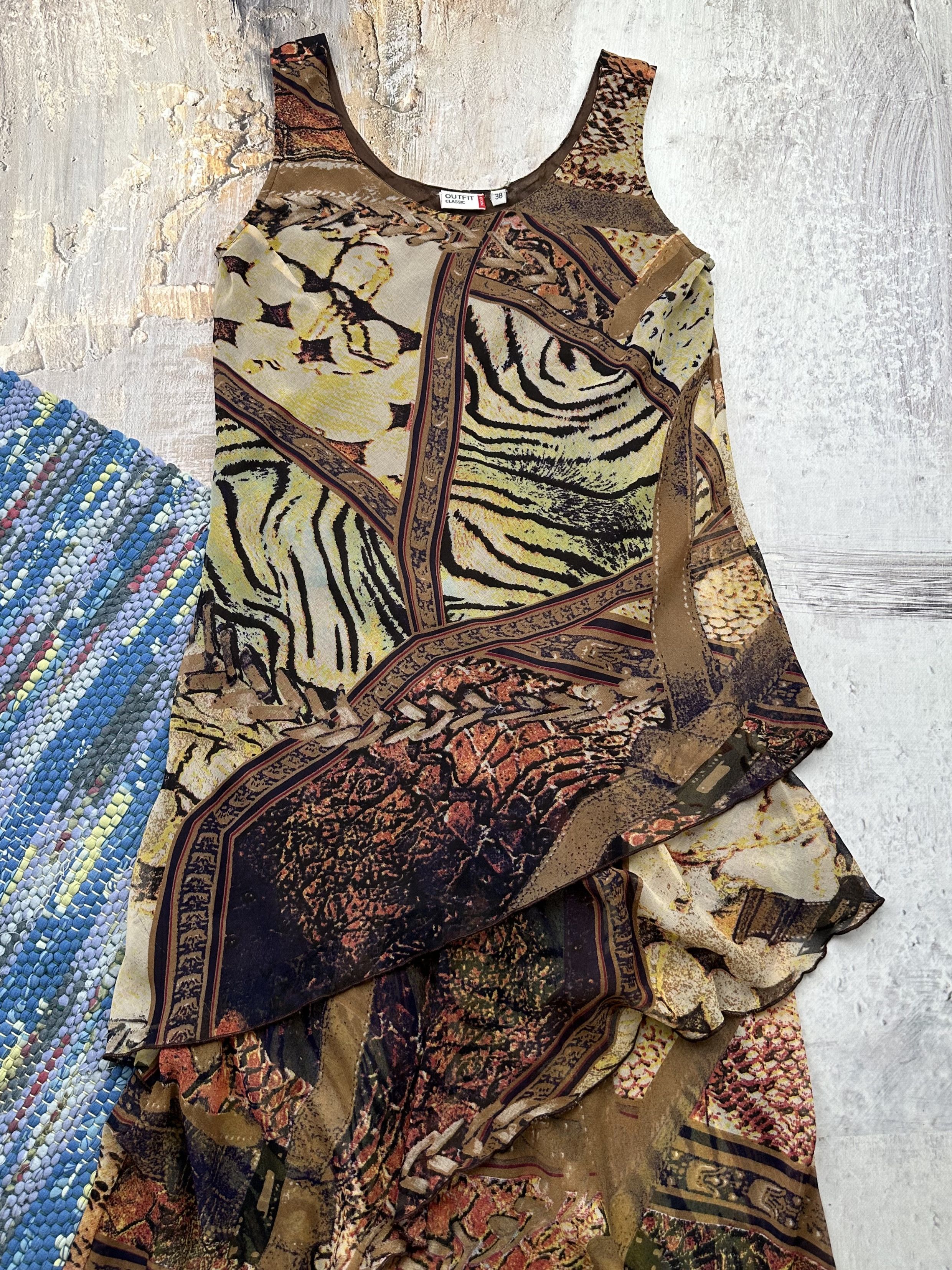 Japanese Brand Vintage Asymmetry Printed Dress A270(60) Size XS / US 0-2 / IT 36-38 - 2 Thumbnail