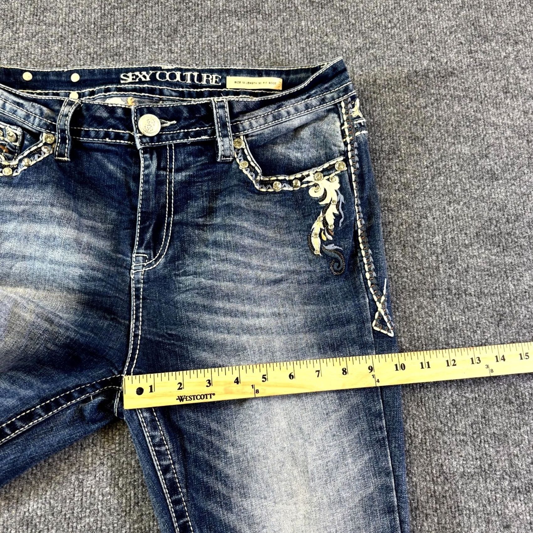 Denime Sexy Couture Jeans Women Bootcut 13 Blue Denim Rhinestone Pockets Western 5-Pocket Design Womens Blue Denim Cotton Jeans Size 34" / US 12 / IT 48 - 5 Thumbnail