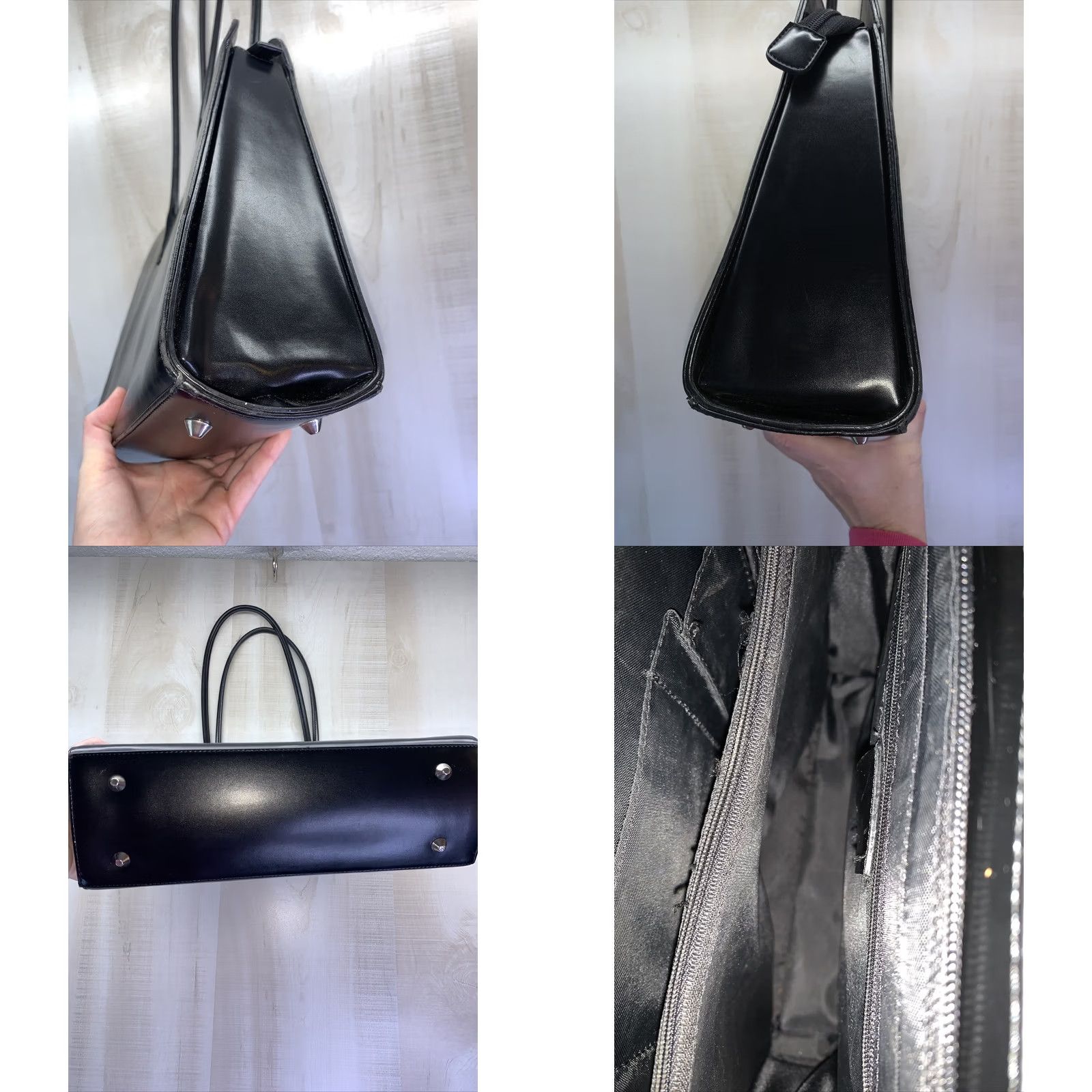 Doublet VINTAGE Black Faux Leather Double Handle Bag Purse Shoulder Bag Womens Medium Square Zip Closure Size ONE SIZE - 8 Thumbnail