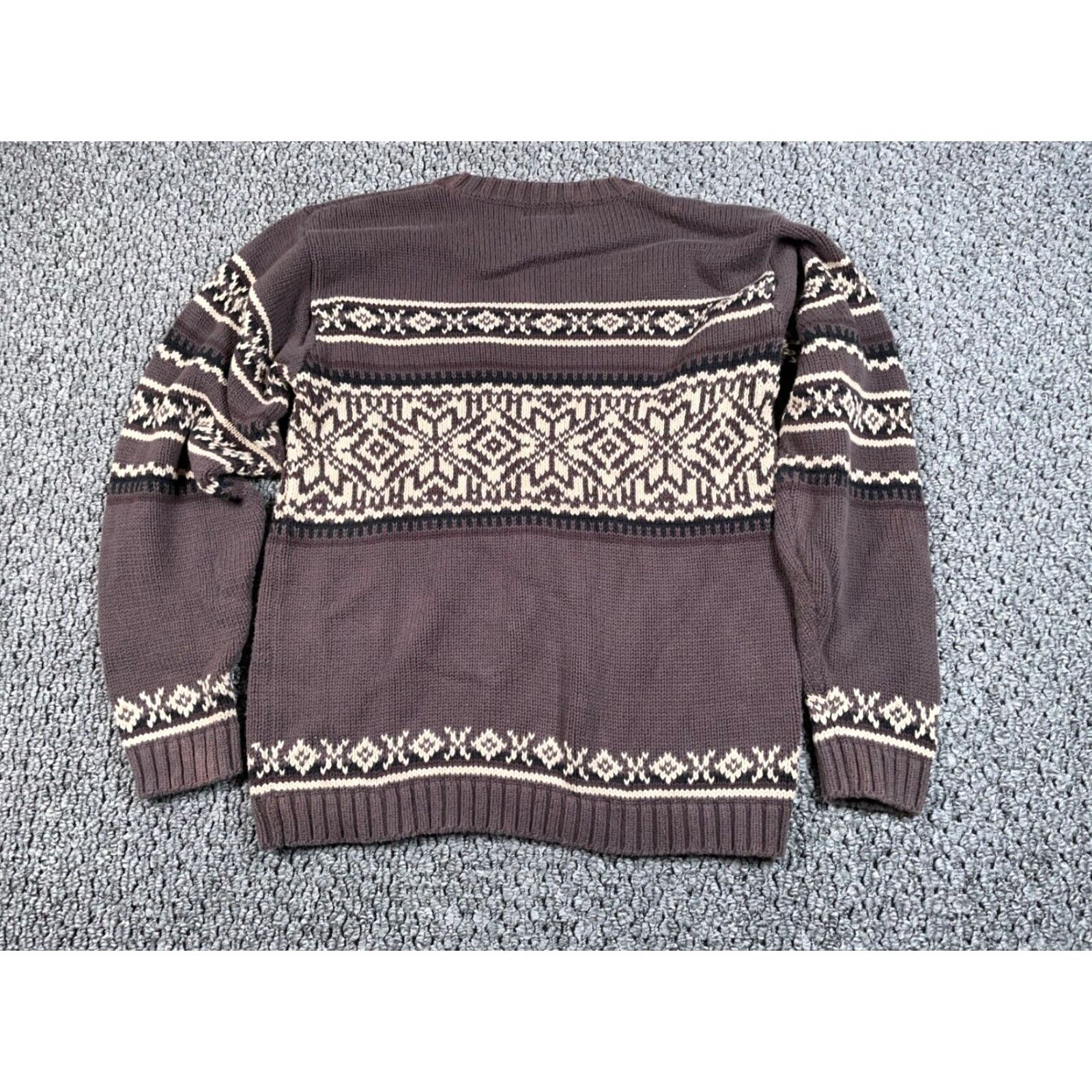 Lands' End Lands' End Sweater Women XL Brown Geometric Snowflake Pattern Cotton Chunky Knit Crew Neck Pullover 90s Retro Ski Womens Size XL / US 12-14 / IT 48-50 - 2 Thumbnail