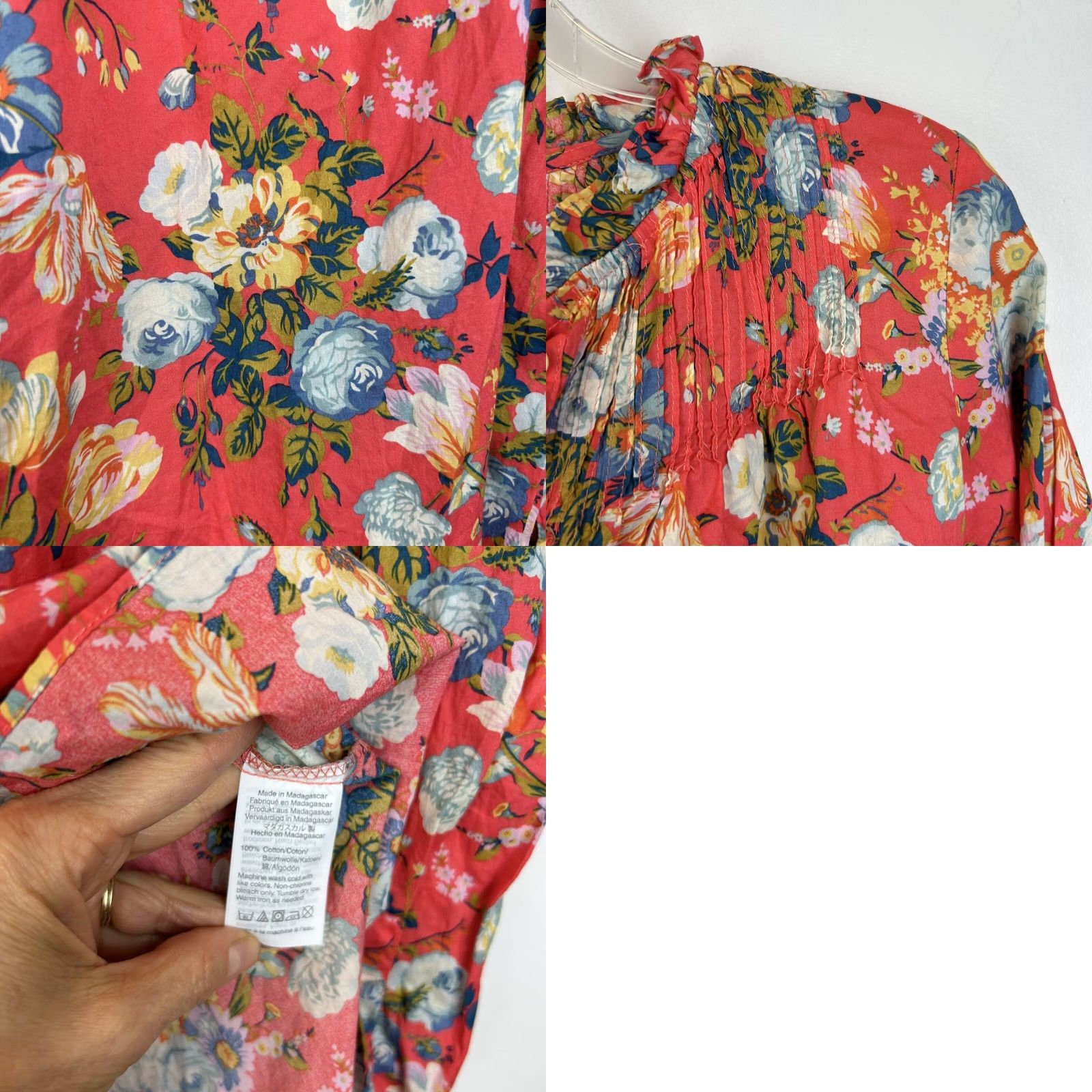 J.Crew J.CREW Blouse Shirt Womens 4 Regular Orange Boho Peasant Long Sleeve Button Mock Neck Lightweight Cotton Vintage No Size S / US 4 / IT 40 - 8 Thumbnail