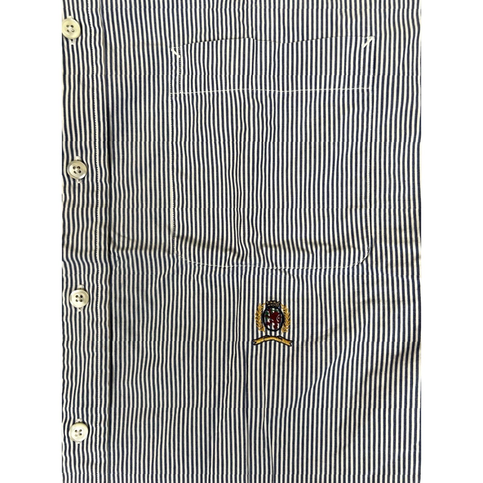 Tommy Hilfiger VINTAGE Tommy Hilfiger Button Up Long Sleeve Shirt 16.5 Crest Blue Stripe Men 90s Classic Retro Shirt Size US XL / EU 56 / 4 - 3 Thumbnail