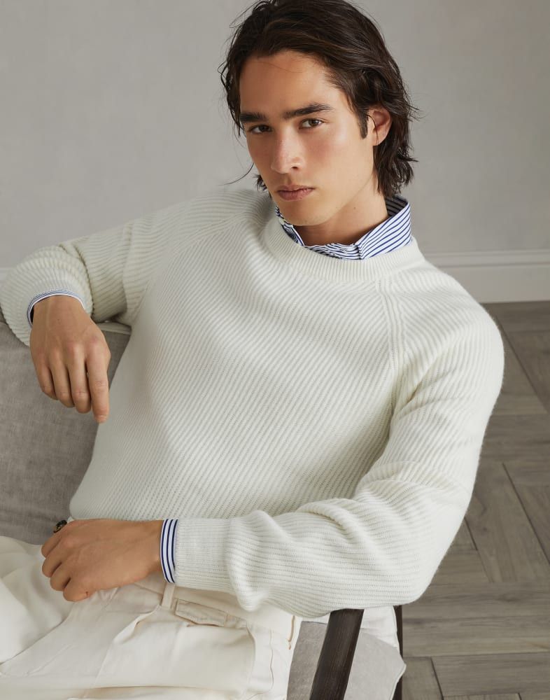 Brunello Cucinelli o1w1db10825 Cashmere Sweater in White Size US L / EU 52-54 / 3 - 3 Thumbnail