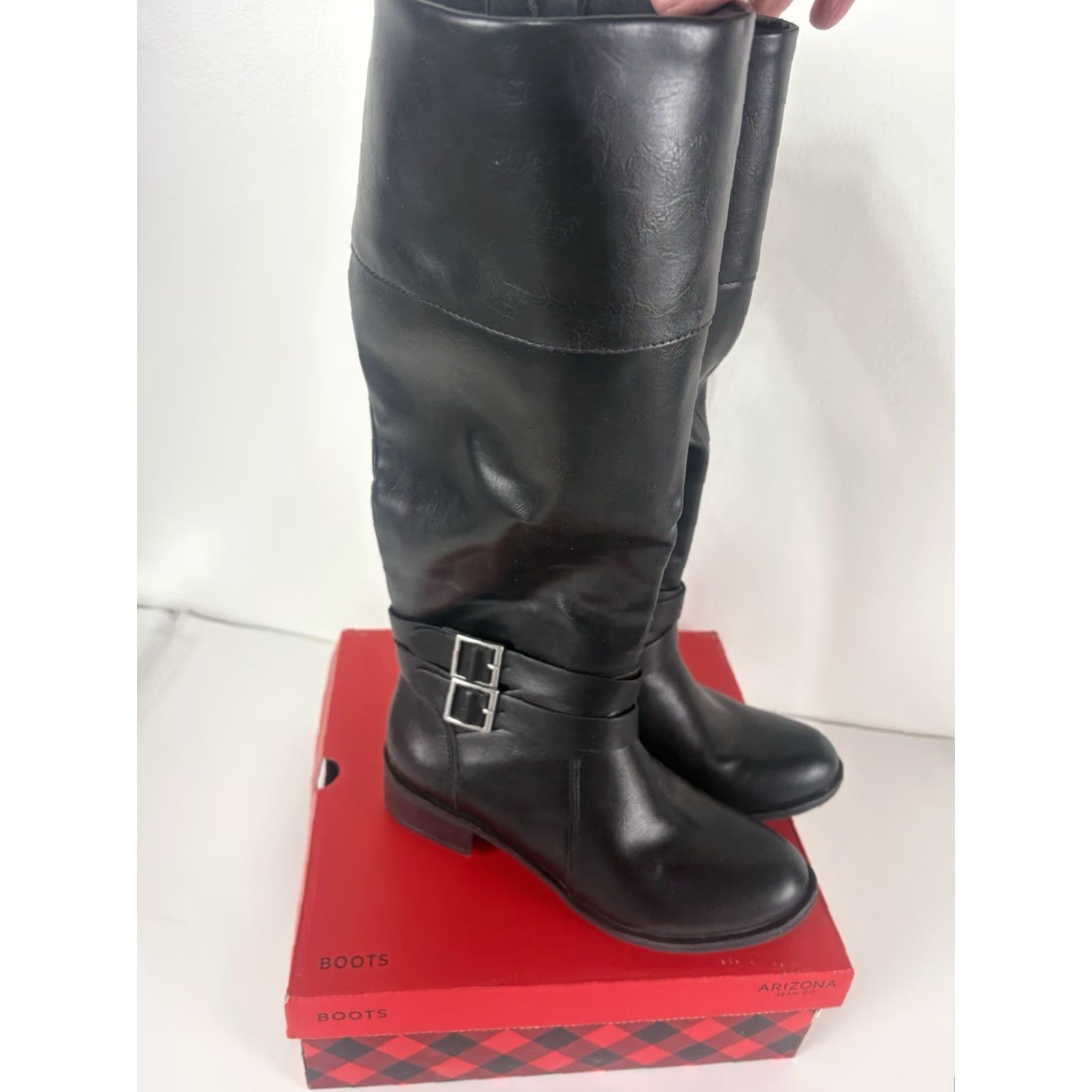 Vintage Arizona Denmark Black Faux Leather Knee High Riding Boots Womens Size 7.5M Size US 7.5 / IT 37.5 - 3 Thumbnail