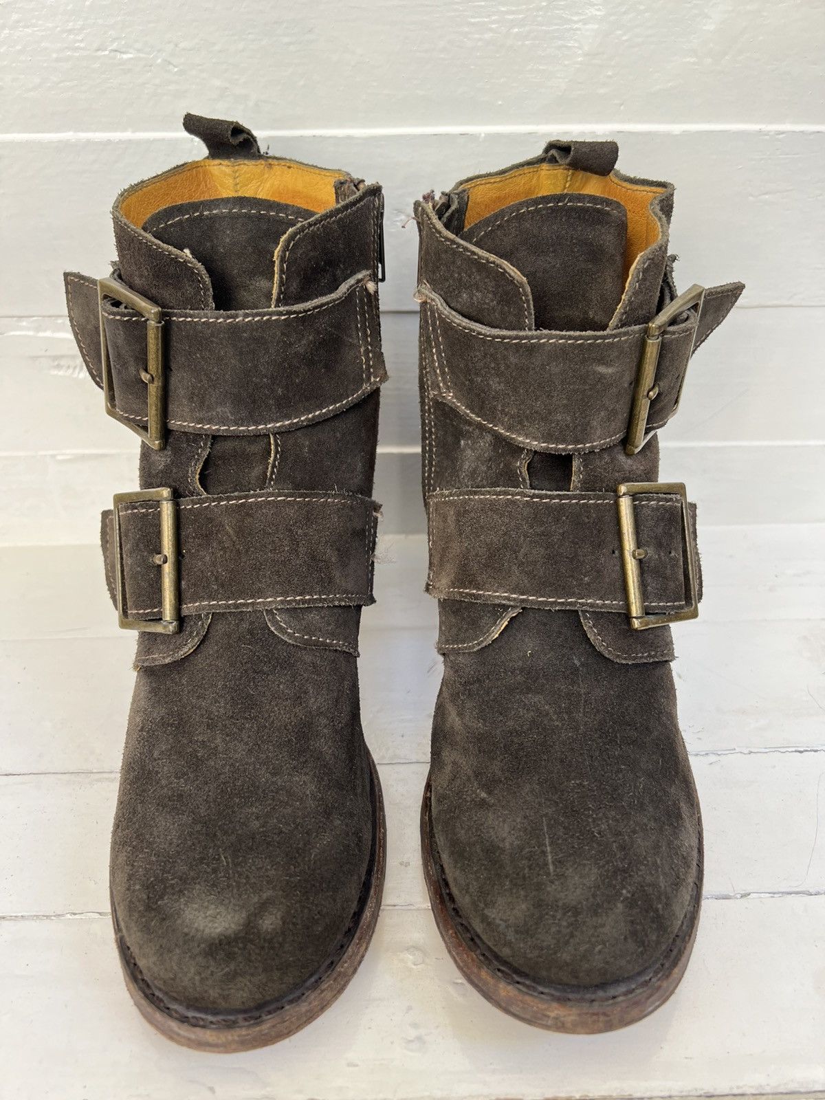 Frye Frye Sabrina Double Buckle Fatigue Leather Suede Boots Size US 10 / IT 40 - 5 Thumbnail