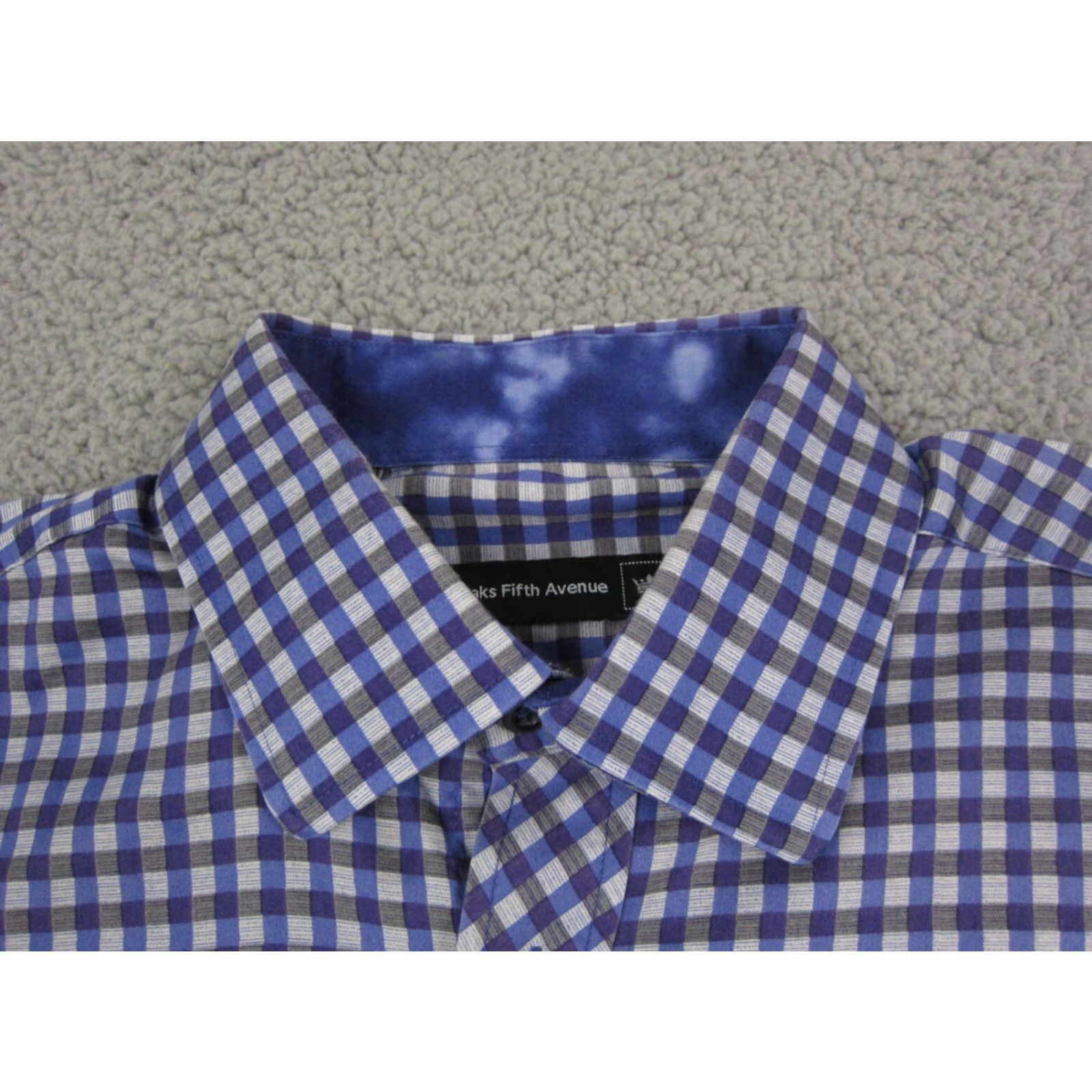 Saks Fifth Avenue Saks Fifth Avenue Shirt Mens Adult Medium Purple White Plaid Button-Up Shirt Cuff Flip Collar 90s Logo Cotton Size US M / EU 48-50 / 2 - 3 Thumbnail