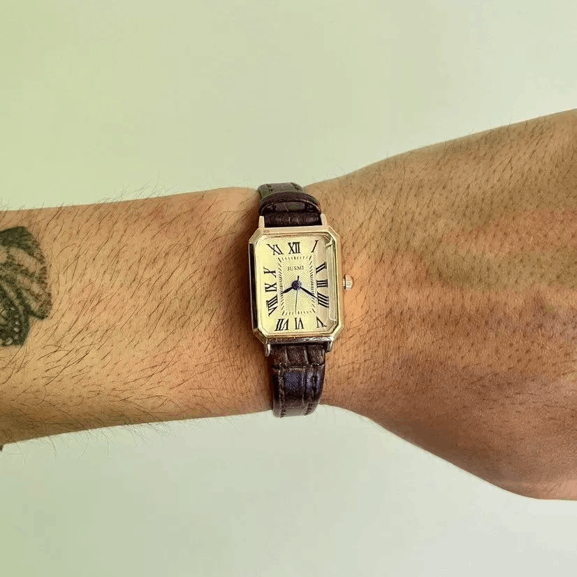 Jewelry 2000s vintage style rectangle brown leather luxury watch Size ONE SIZE - 4 Thumbnail